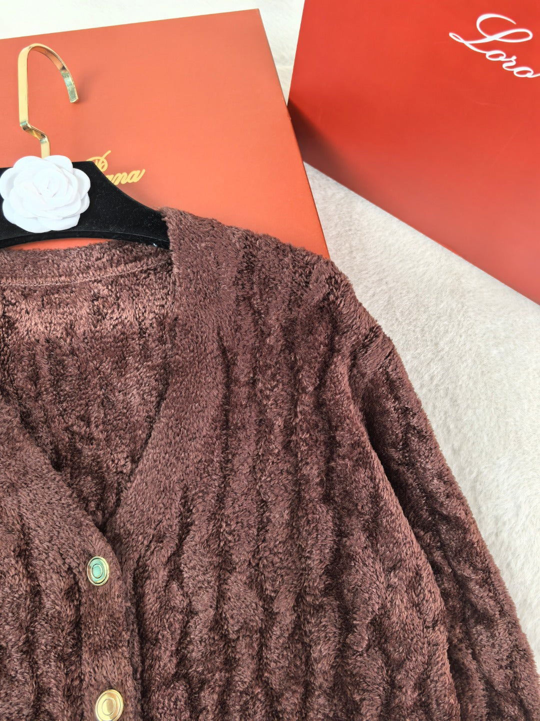 Loro Piana 26s Cardigan Brown Furry Knit 448125