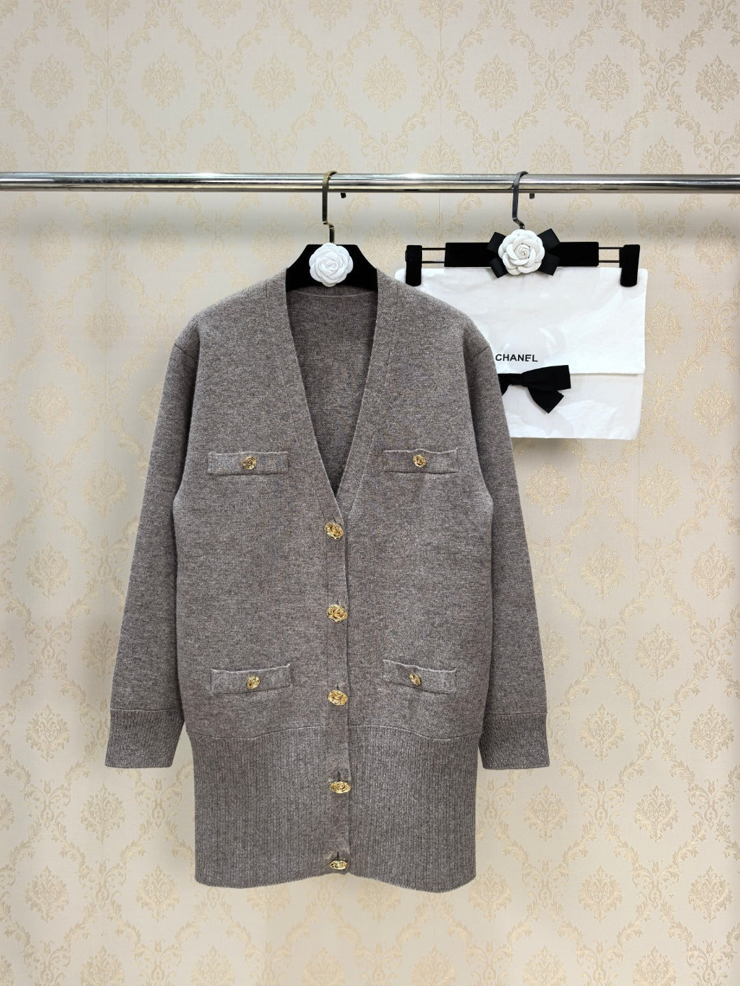 Chanel 26s Cardigan Grey Black Knit 448117