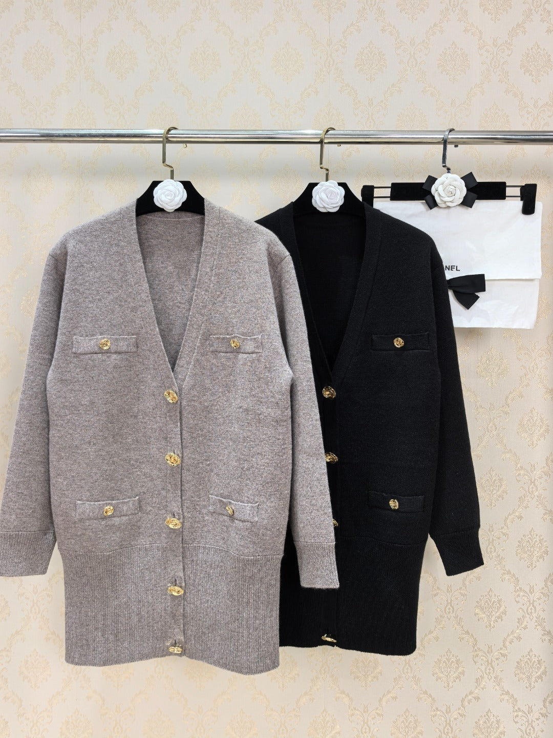 Chanel 26s Cardigan Grey Black Knit 448117