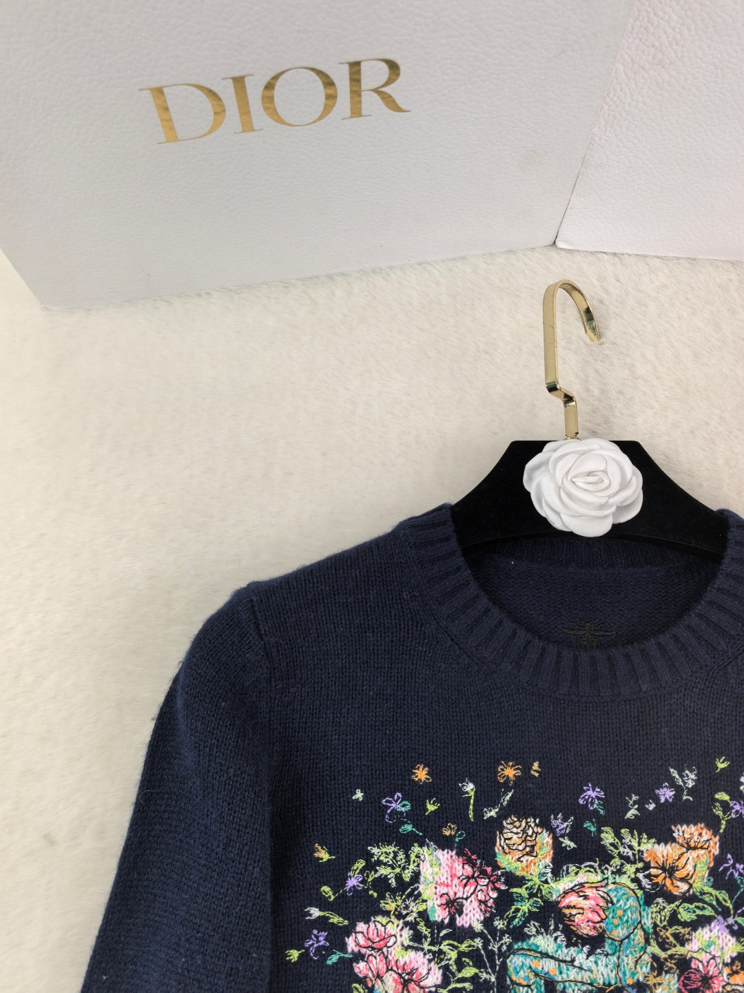Dior 26s Floral Intarsia Knit Sweater Navy Blue 451035