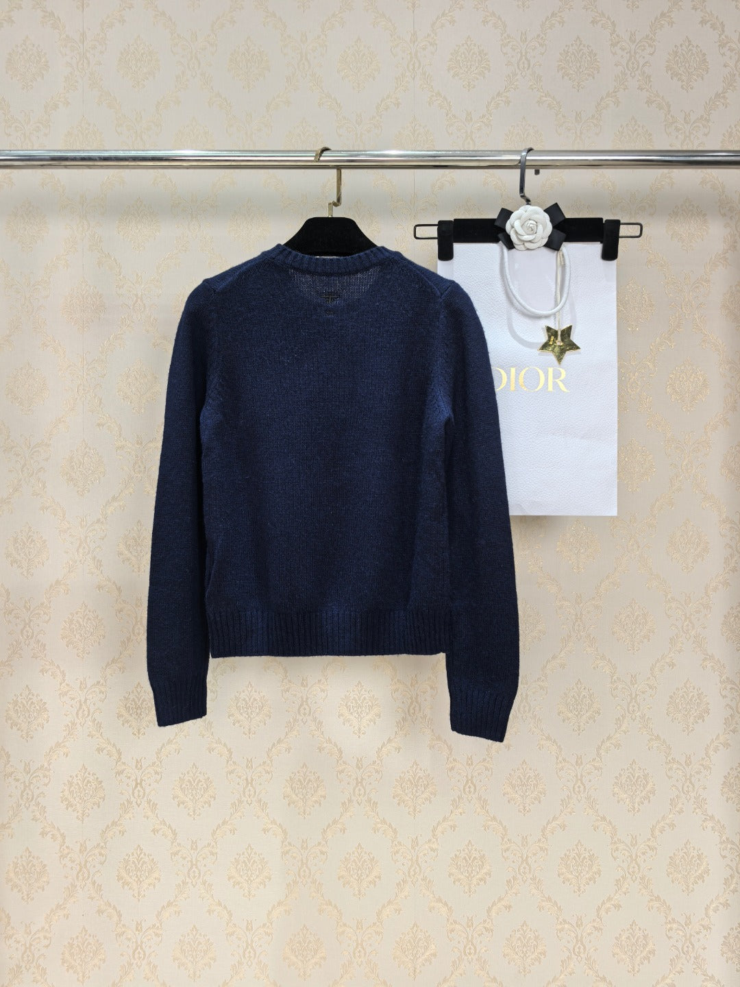 Dior 26s Floral Intarsia Knit Sweater Navy Blue 451035