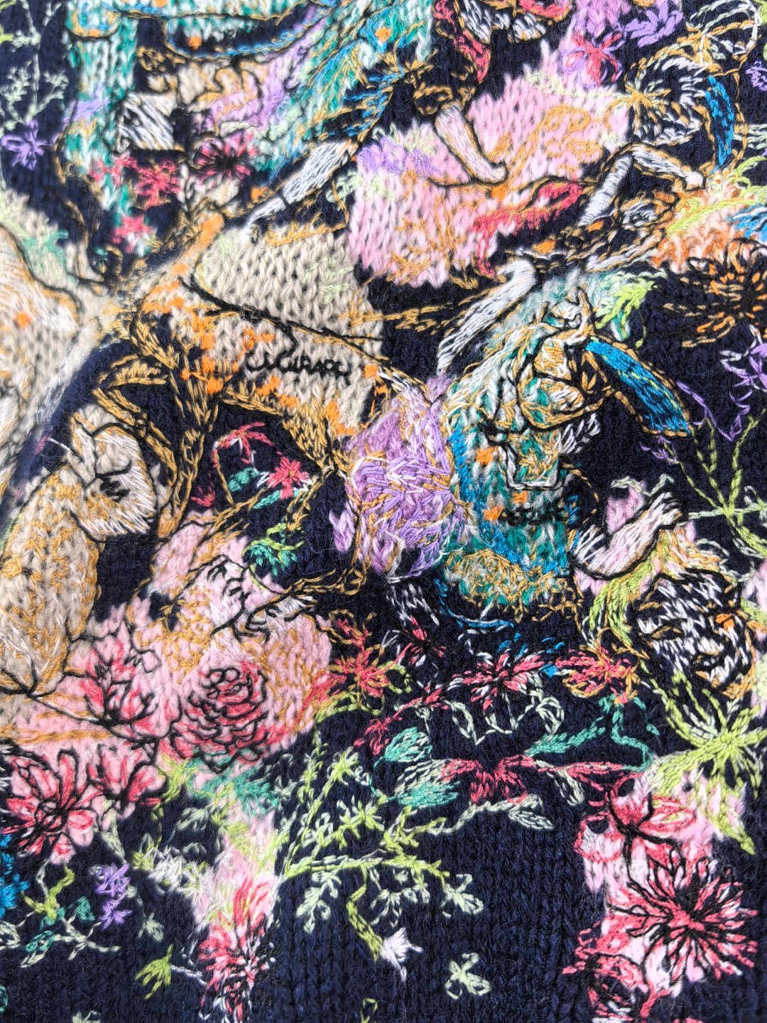 Dior 26s Floral Intarsia Knit Sweater Navy Blue 451035