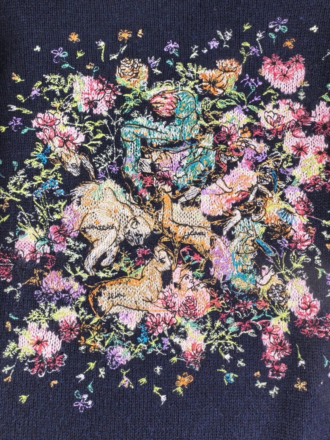 Dior 26s Floral Intarsia Knit Sweater Navy Blue 451035