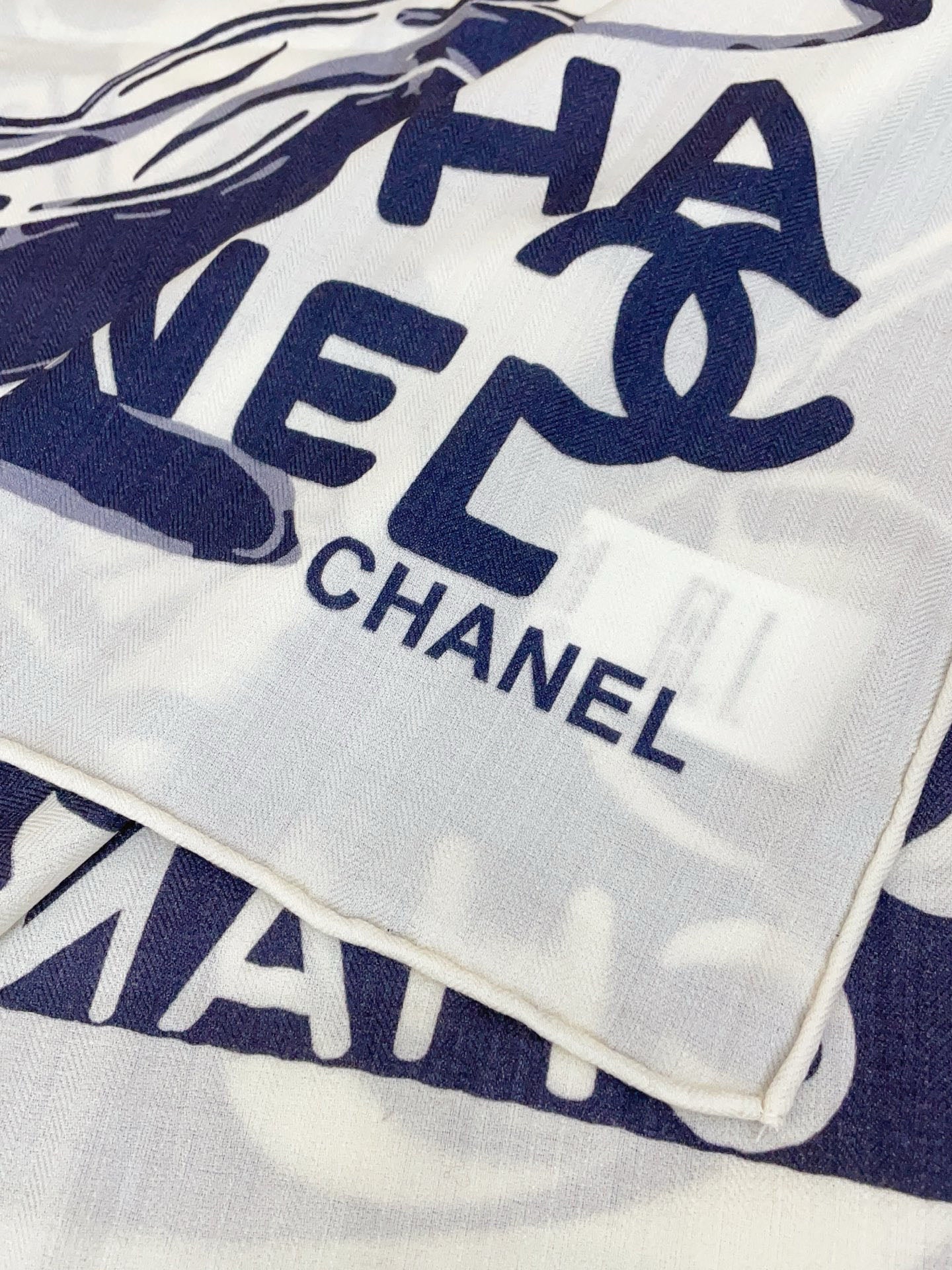 CC Double-Sided Scarf 140cm Navy White Silk Cashmere 150385