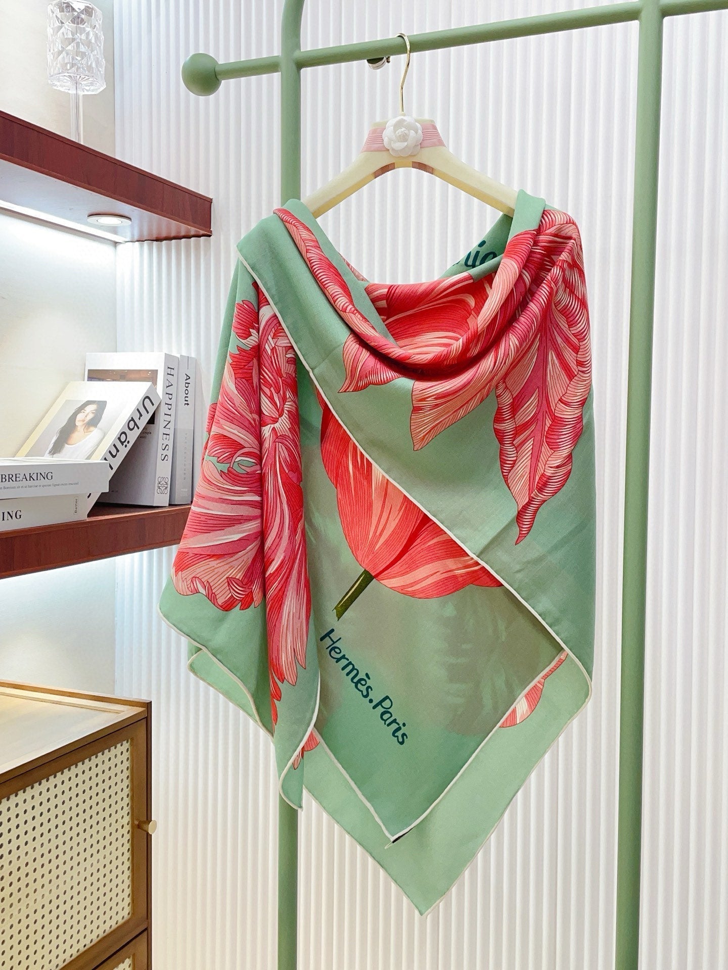 HM 25s Scarf 140cm Green Pink Cashmere 973318