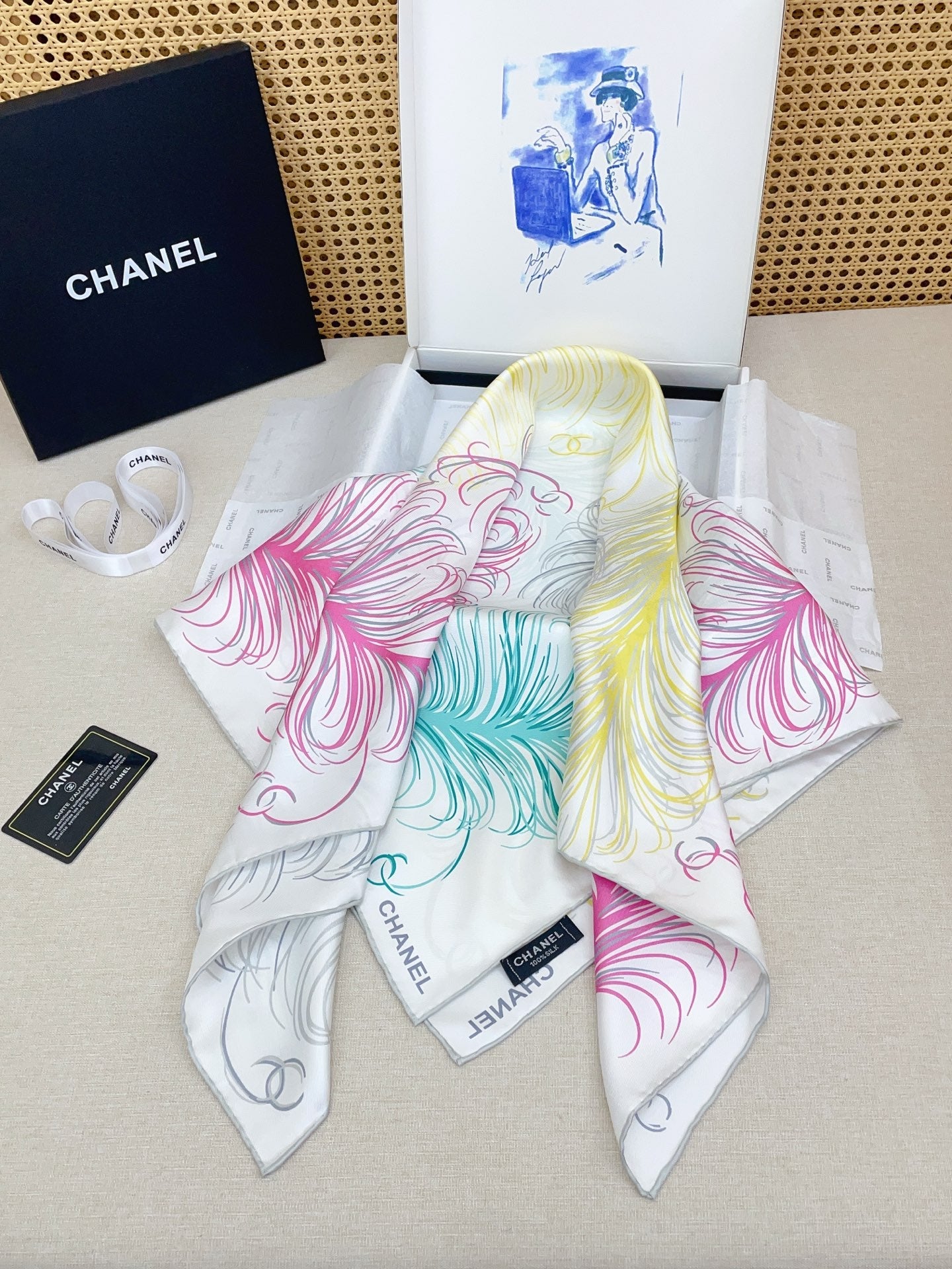 CC Double-Sided Scarf 90cm Rainbow Colors Logo Twill Silk 150369