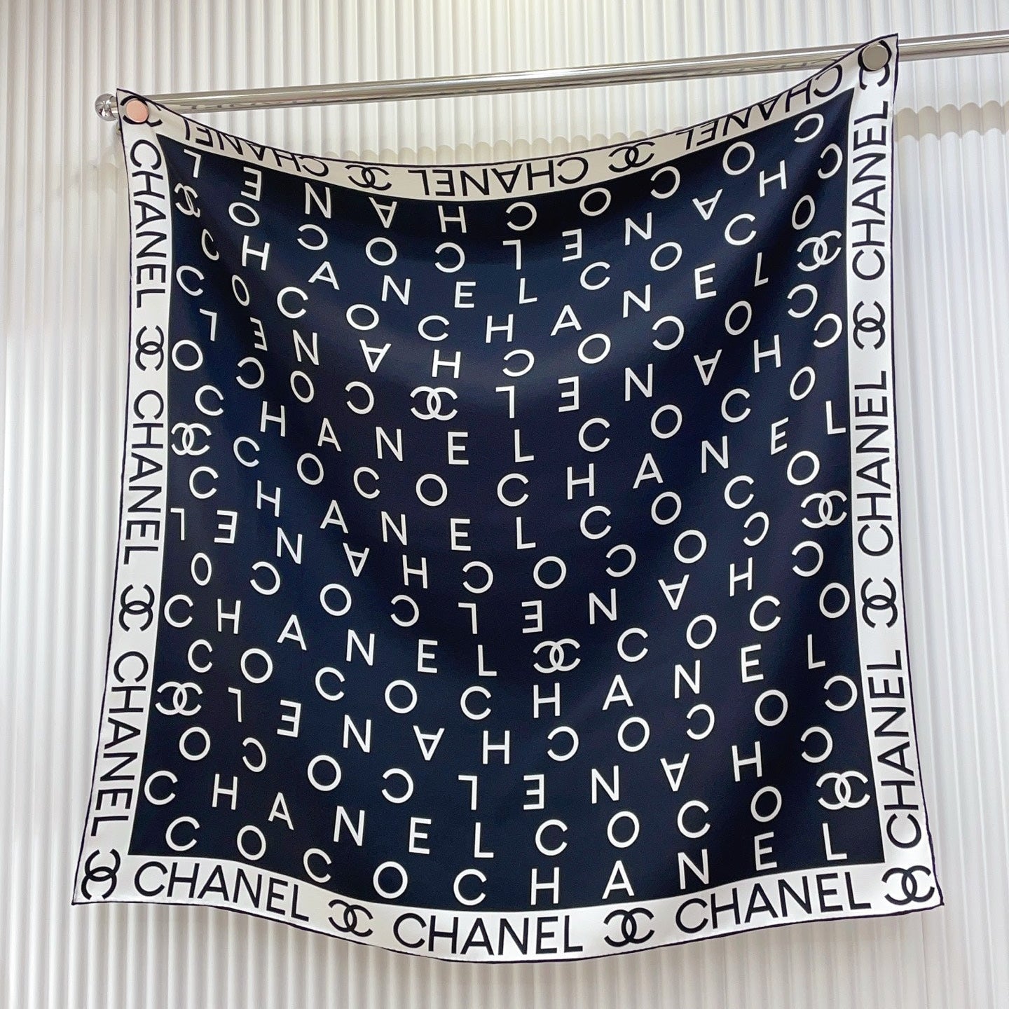 CC Double-Sided Scarf 90cm Black White Logo Twill Silk 150371