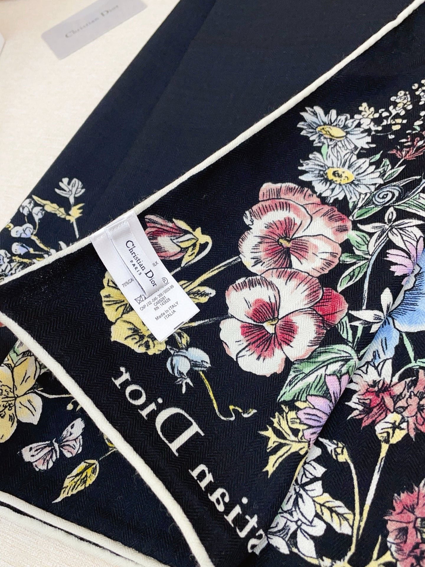 CD Double-Sided Scarf 140cm Black Constellation Floral Pattern Cashmere 150380