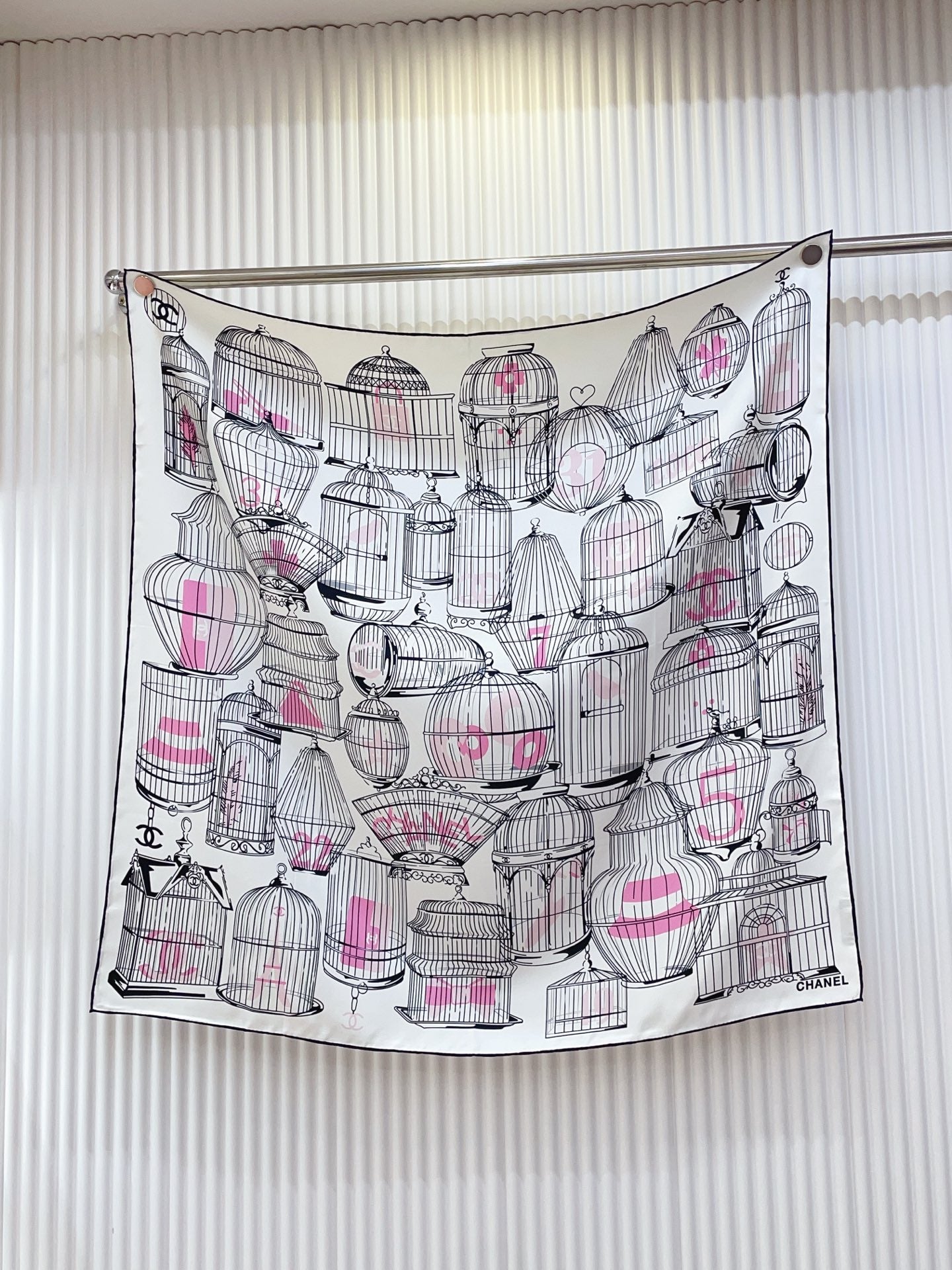 CC Birdcage Scarf 90x90cm White Colorful Silk Twill 209924