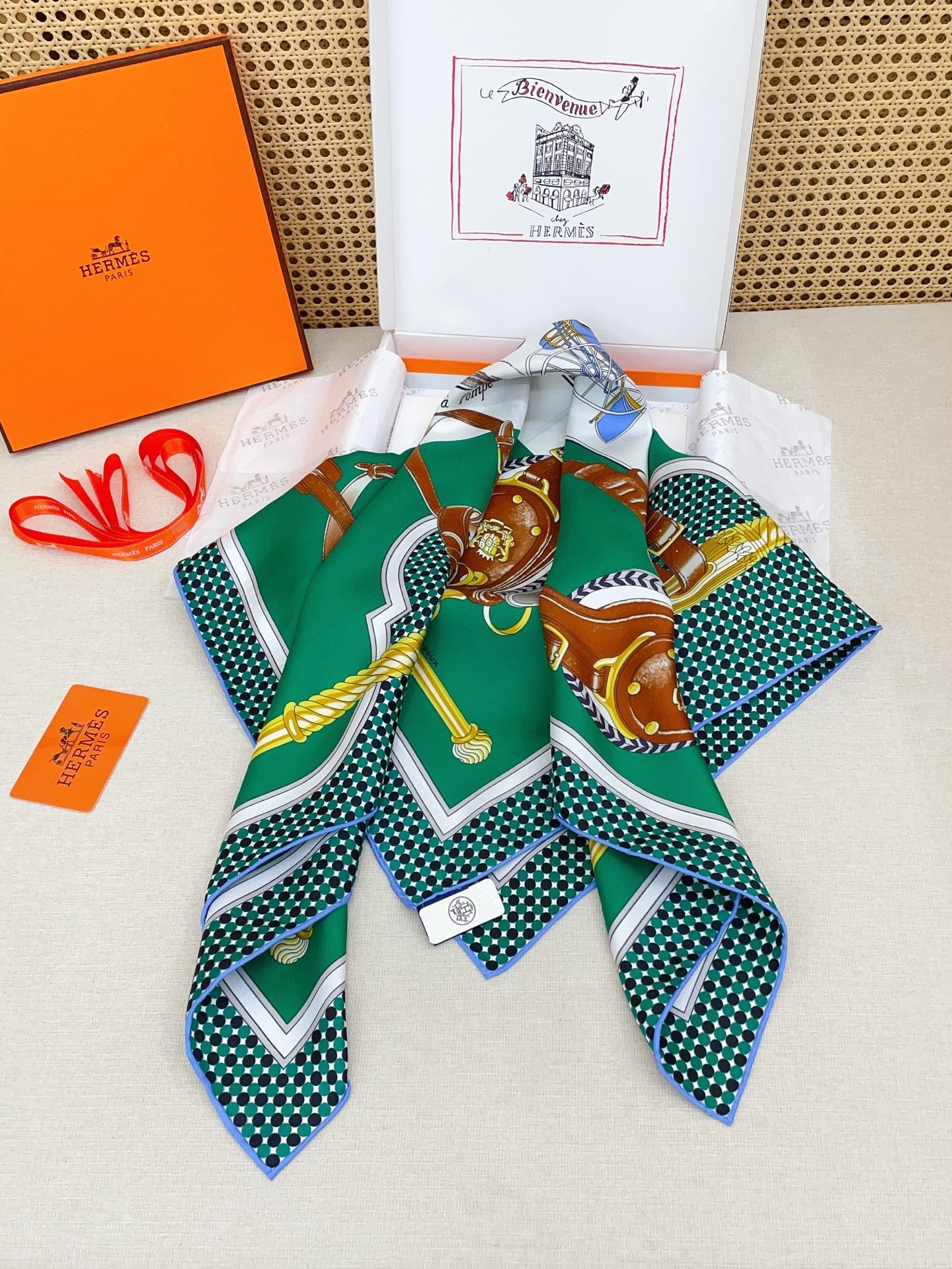 HM Carrick a PompeScarf 90x90 Green Colorful Twill Silk 212030