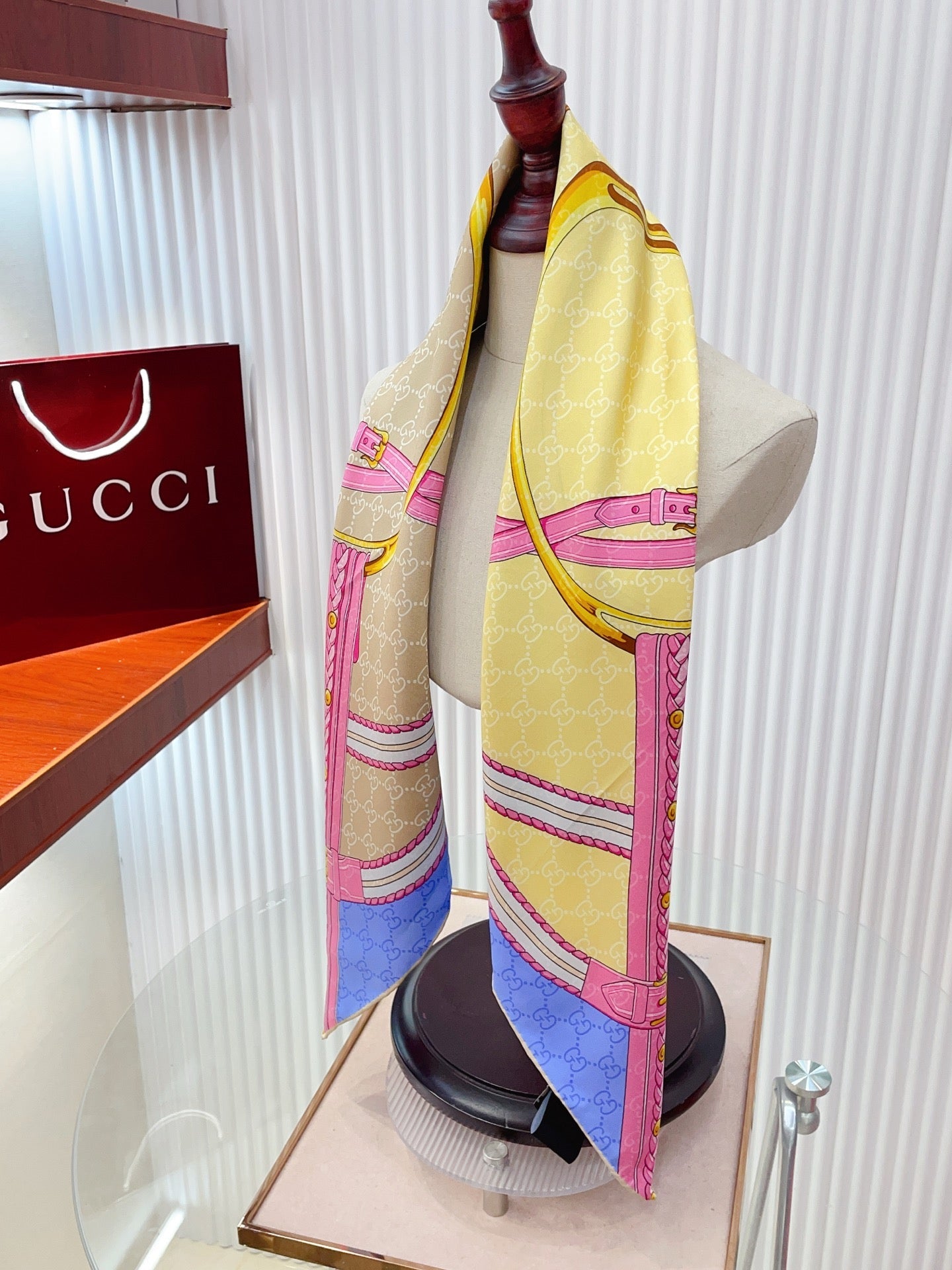 GG Jacquard Carré Scarf 90x90cm Purple Yellow Colorful Silk Twill 223482
