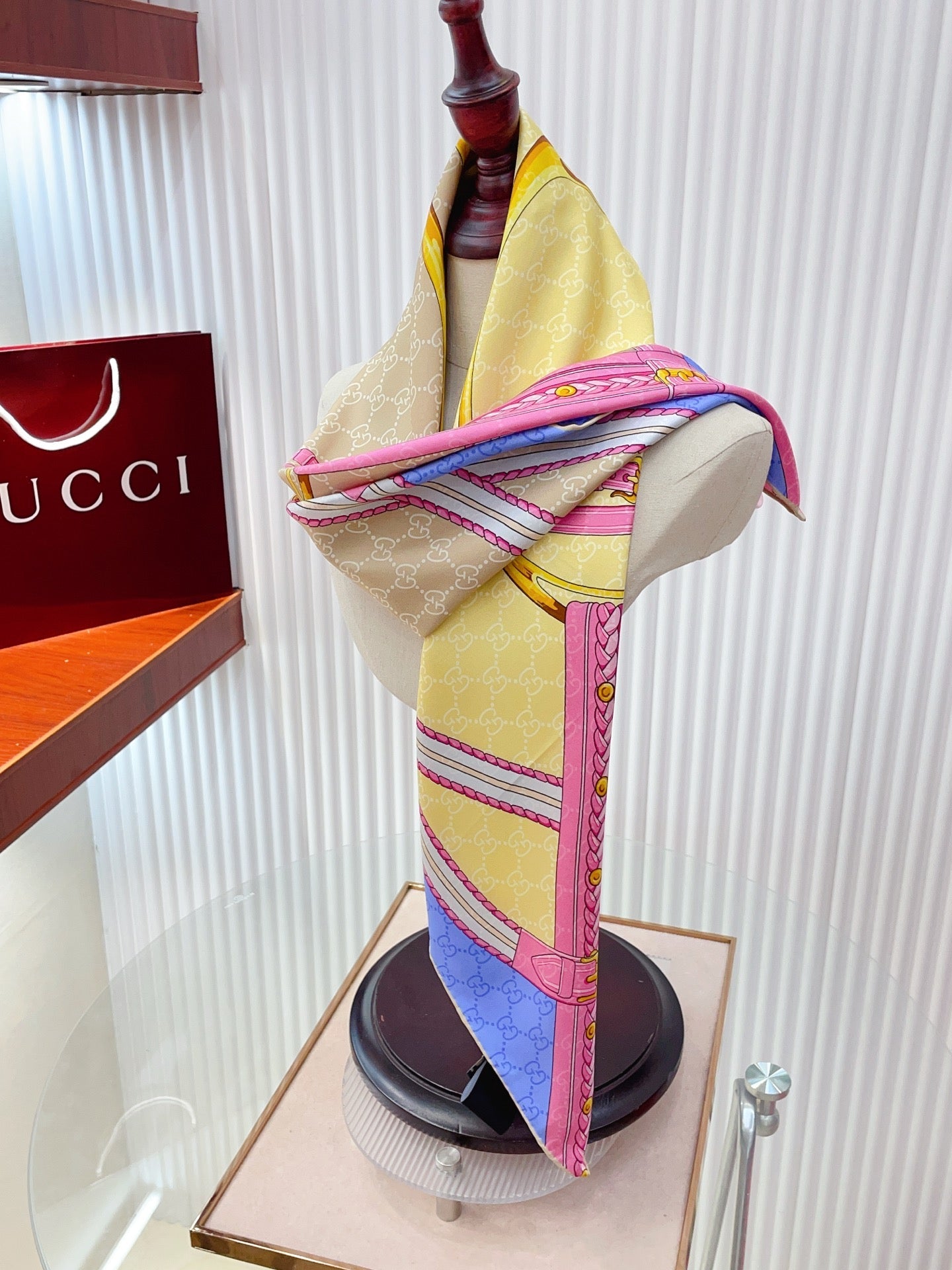 GG Jacquard Carré Scarf 90x90cm Purple Yellow Colorful Silk Twill 223482