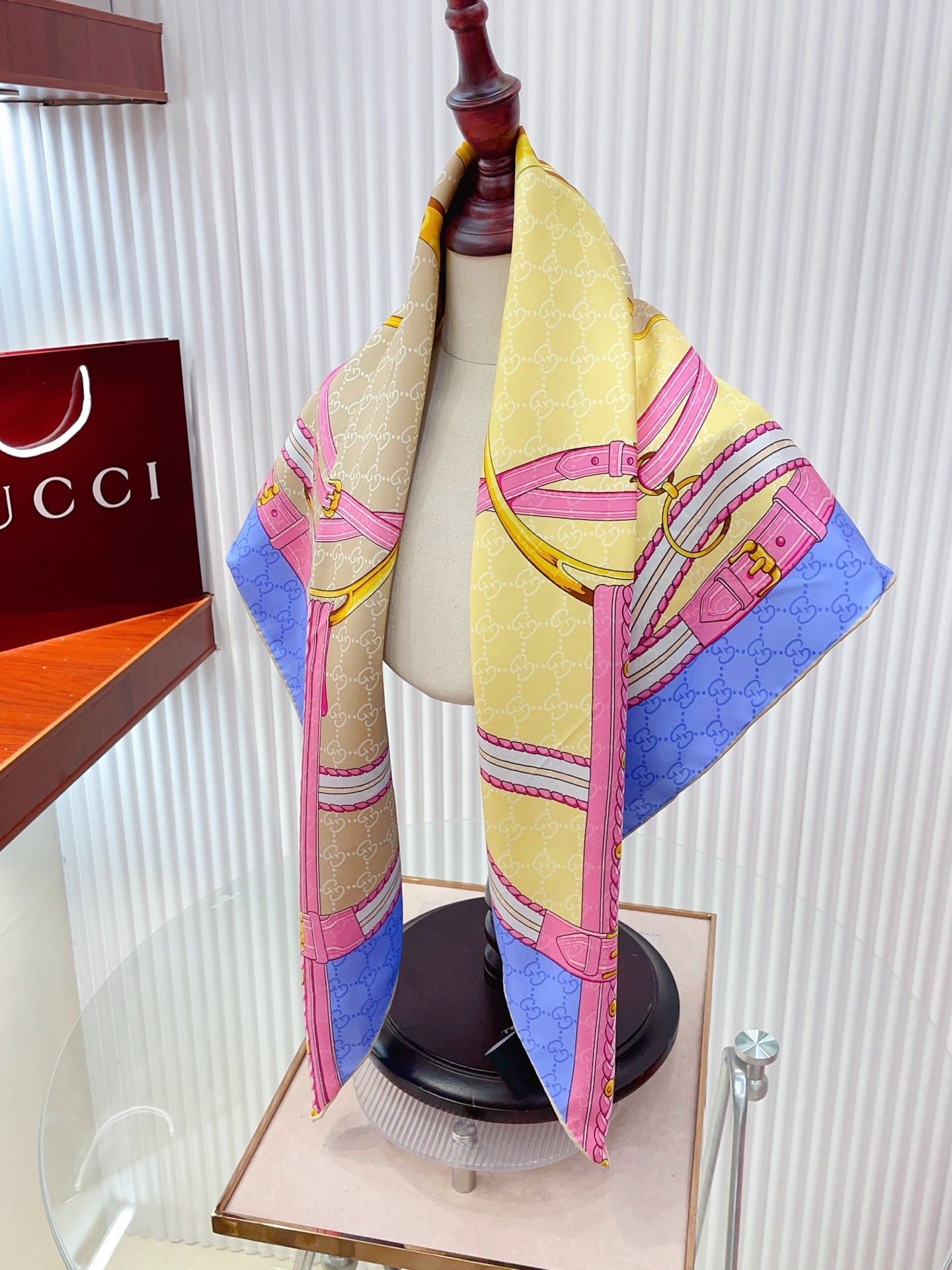 GG Jacquard Carré Scarf 90x90cm Purple Yellow Colorful Silk Twill 223482