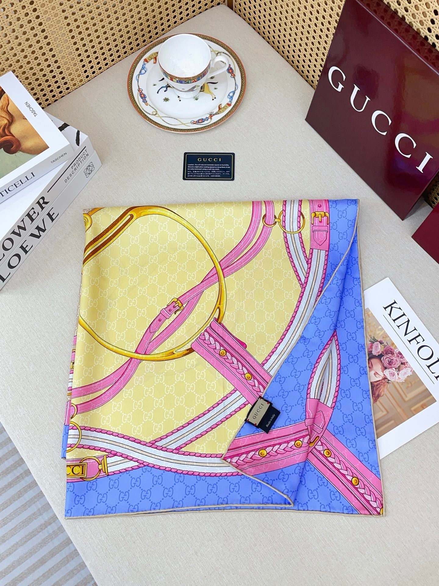 GG Jacquard Carré Scarf 90x90cm Purple Yellow Colorful Silk Twill 223482