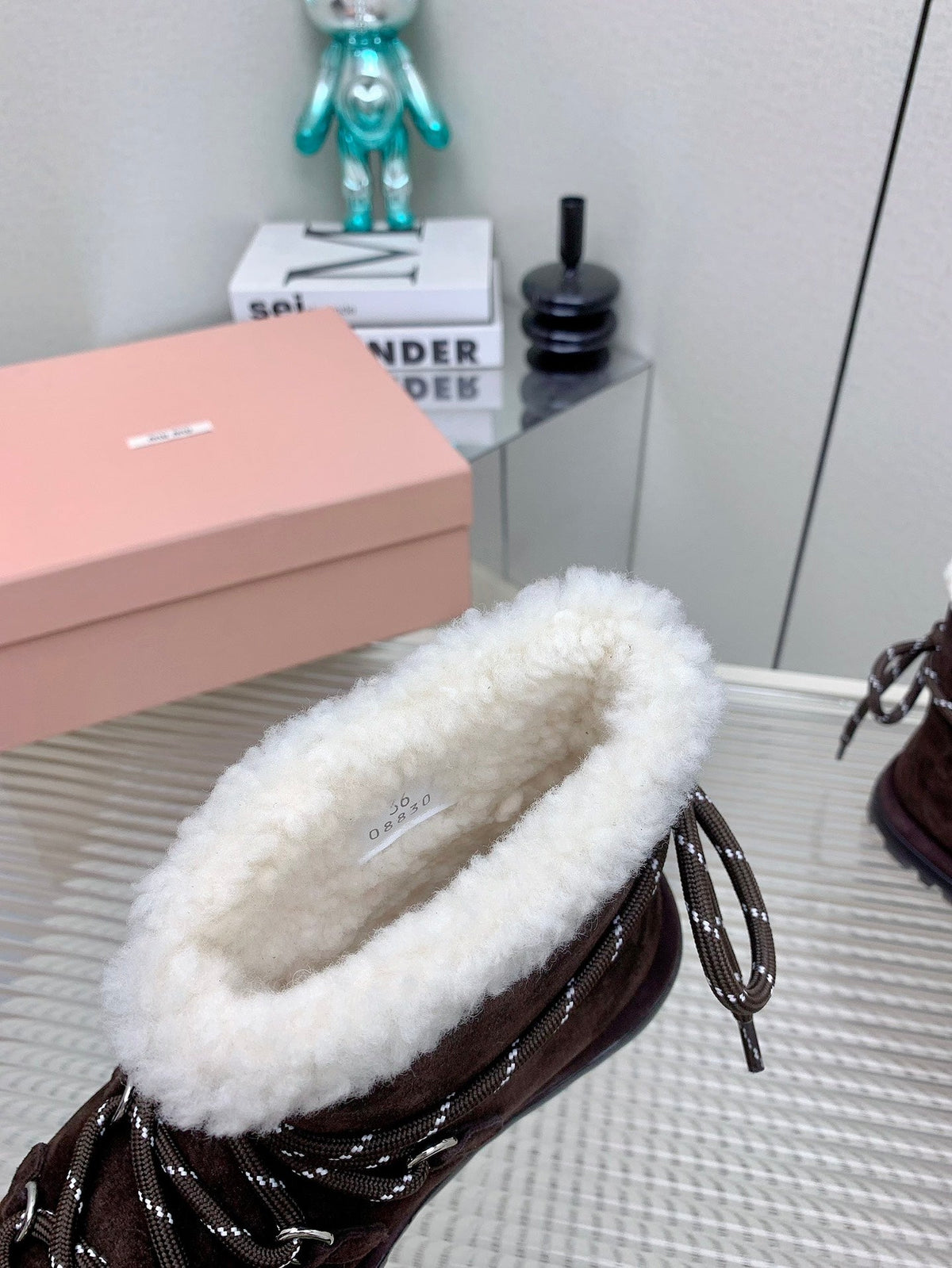 Miu 26s Suede Shearling Snow Boots Brown 160280