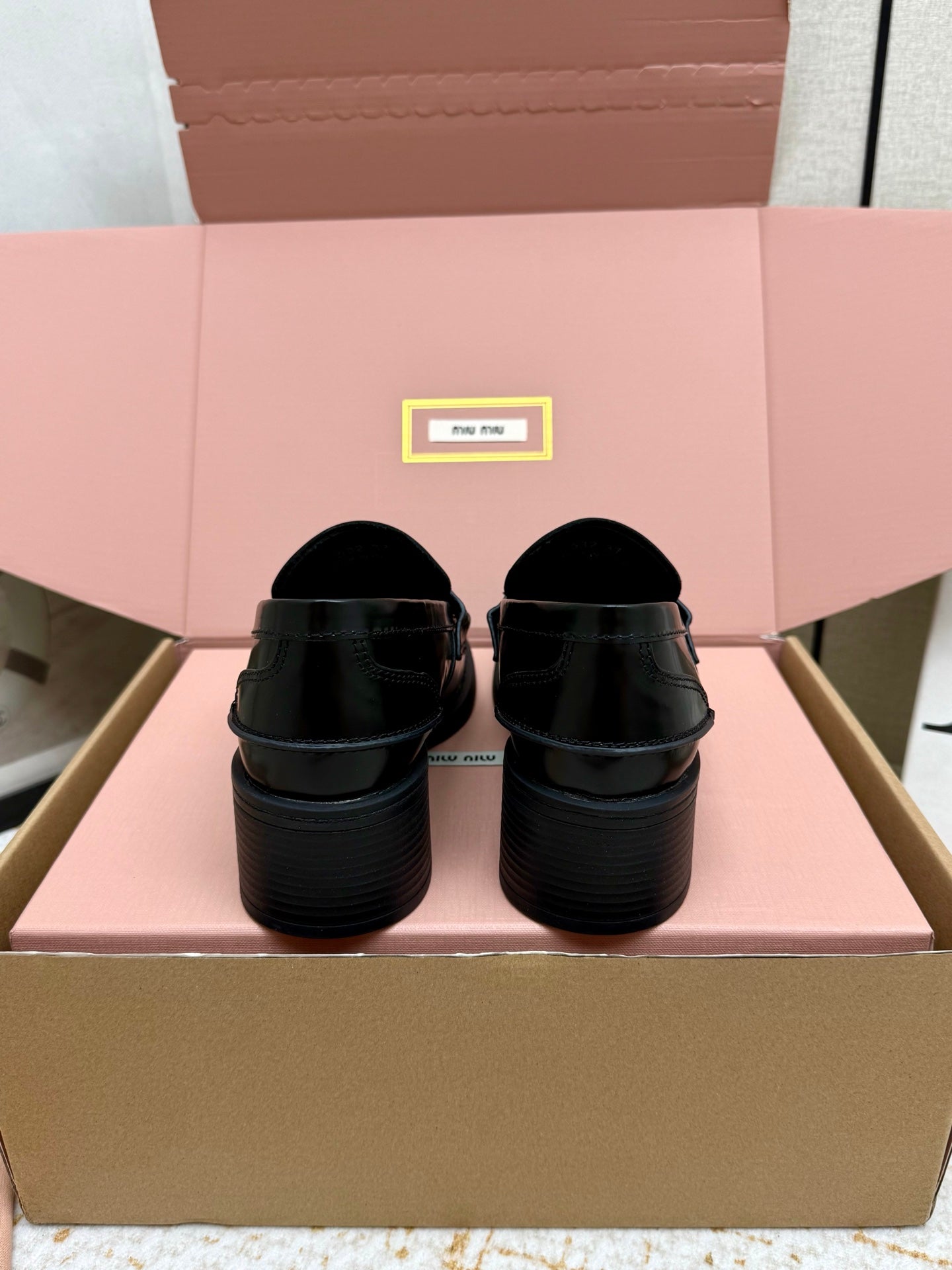 Miu Vintage-Effect Penny Loafers Black Leather 791004