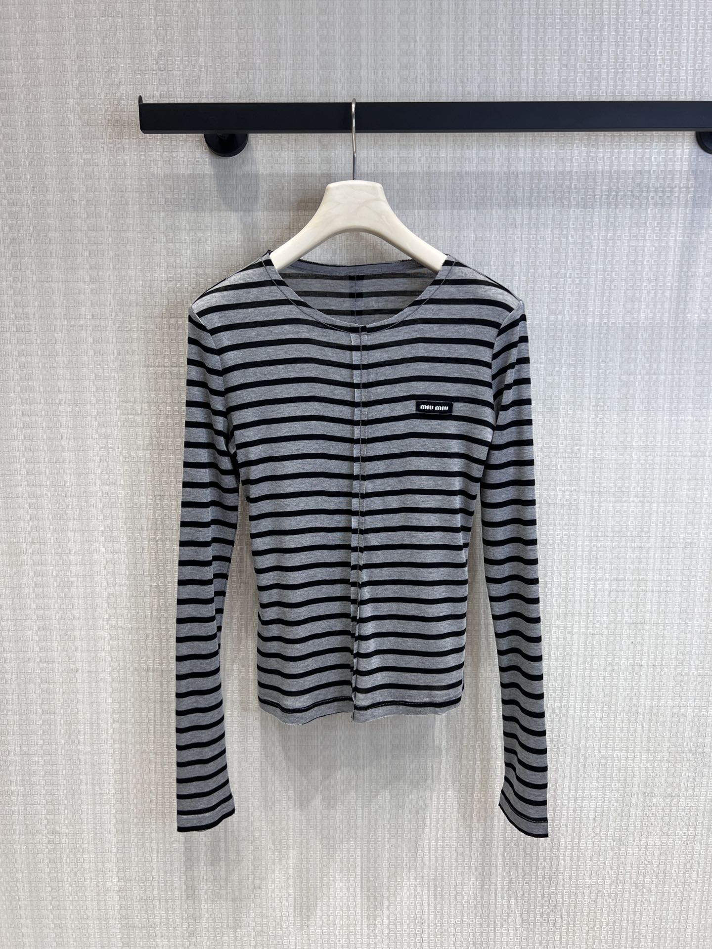 Miu 26s Long-Sleeved Top Black Grey Cotton 370124