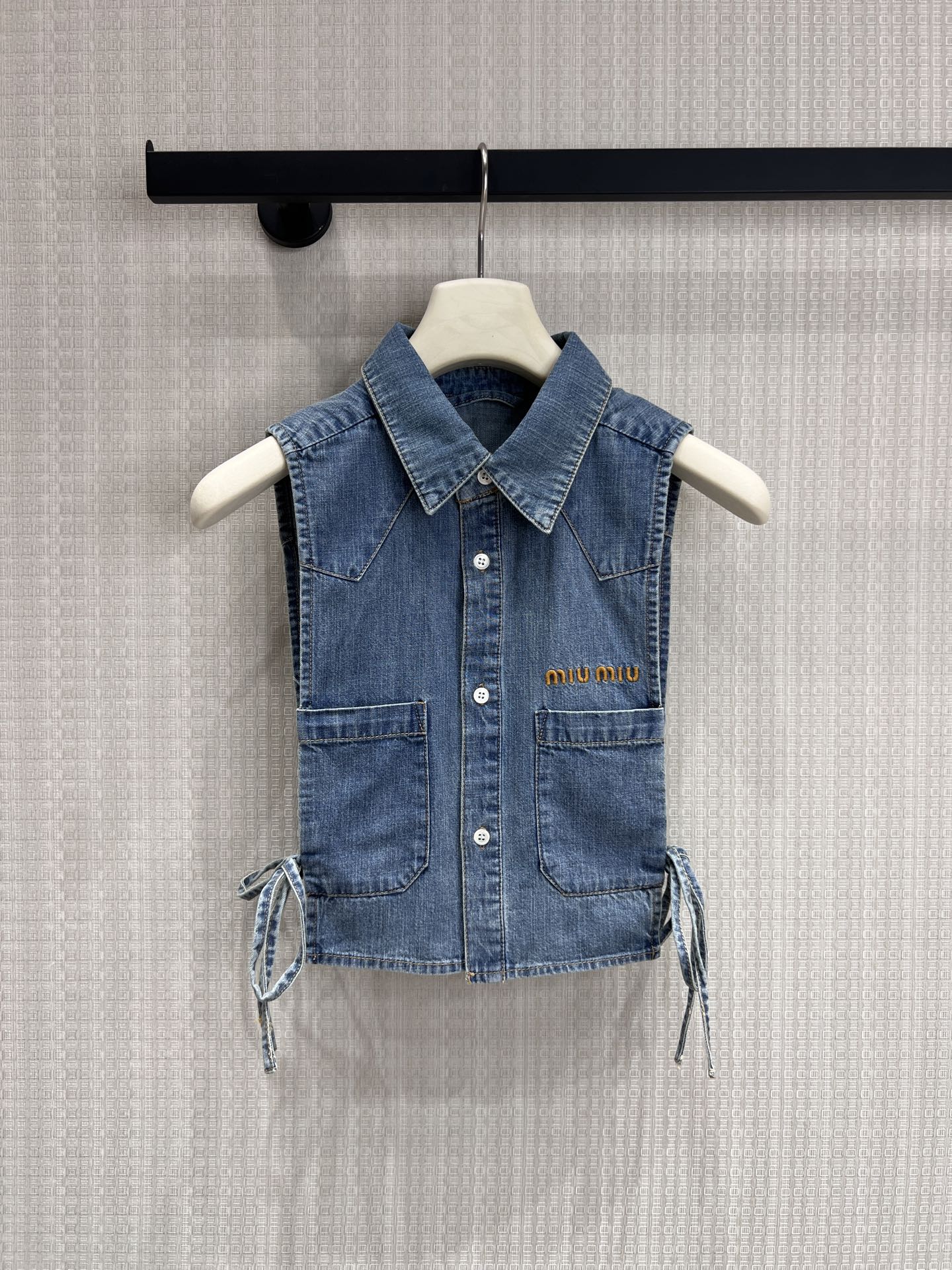 Miu Cropped Chambray Tie Shirt Sapphire Blue Denim
