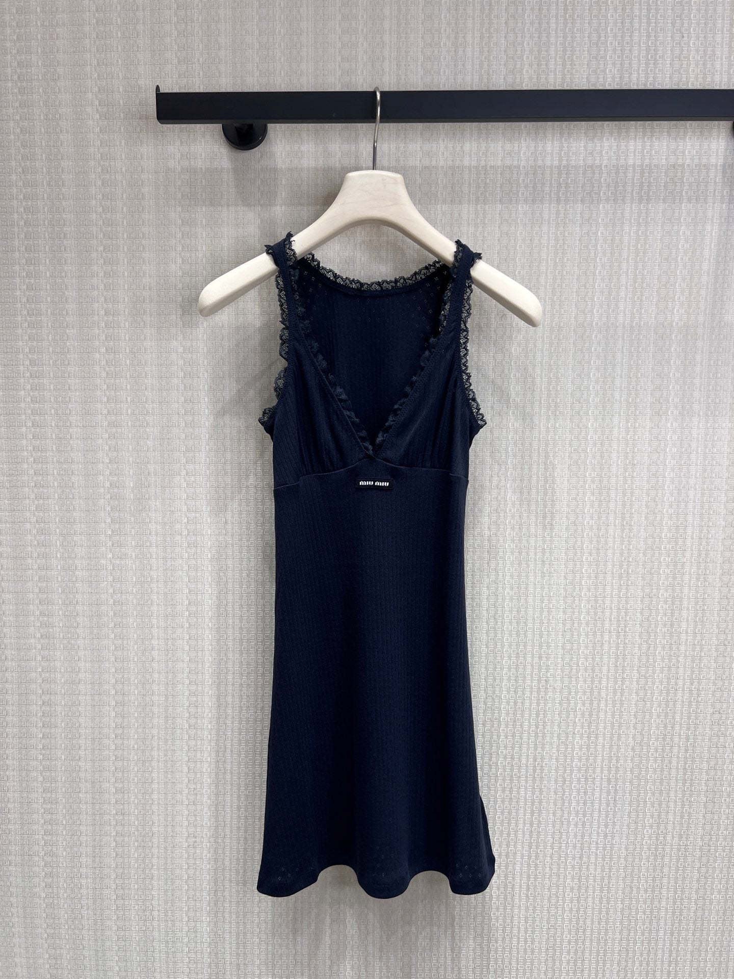 Miu Garment-Dyed Mini Dress Navy Blue Cotton