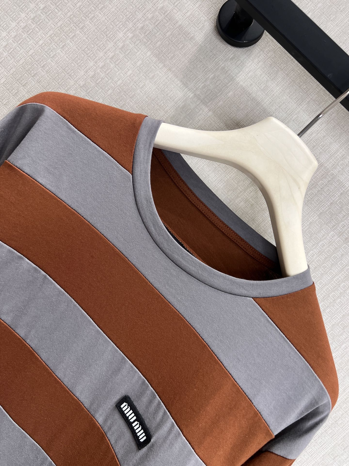 Miu Striped Jersey Sweatshirt Brown Grey Cotton