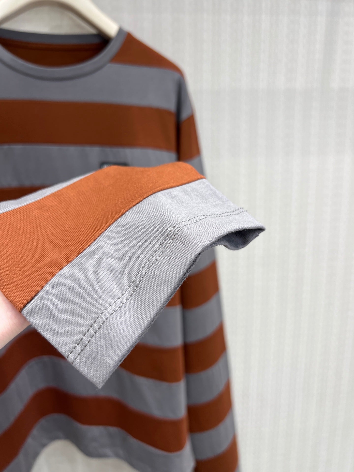 Miu Striped Jersey Sweatshirt Brown Grey Cotton