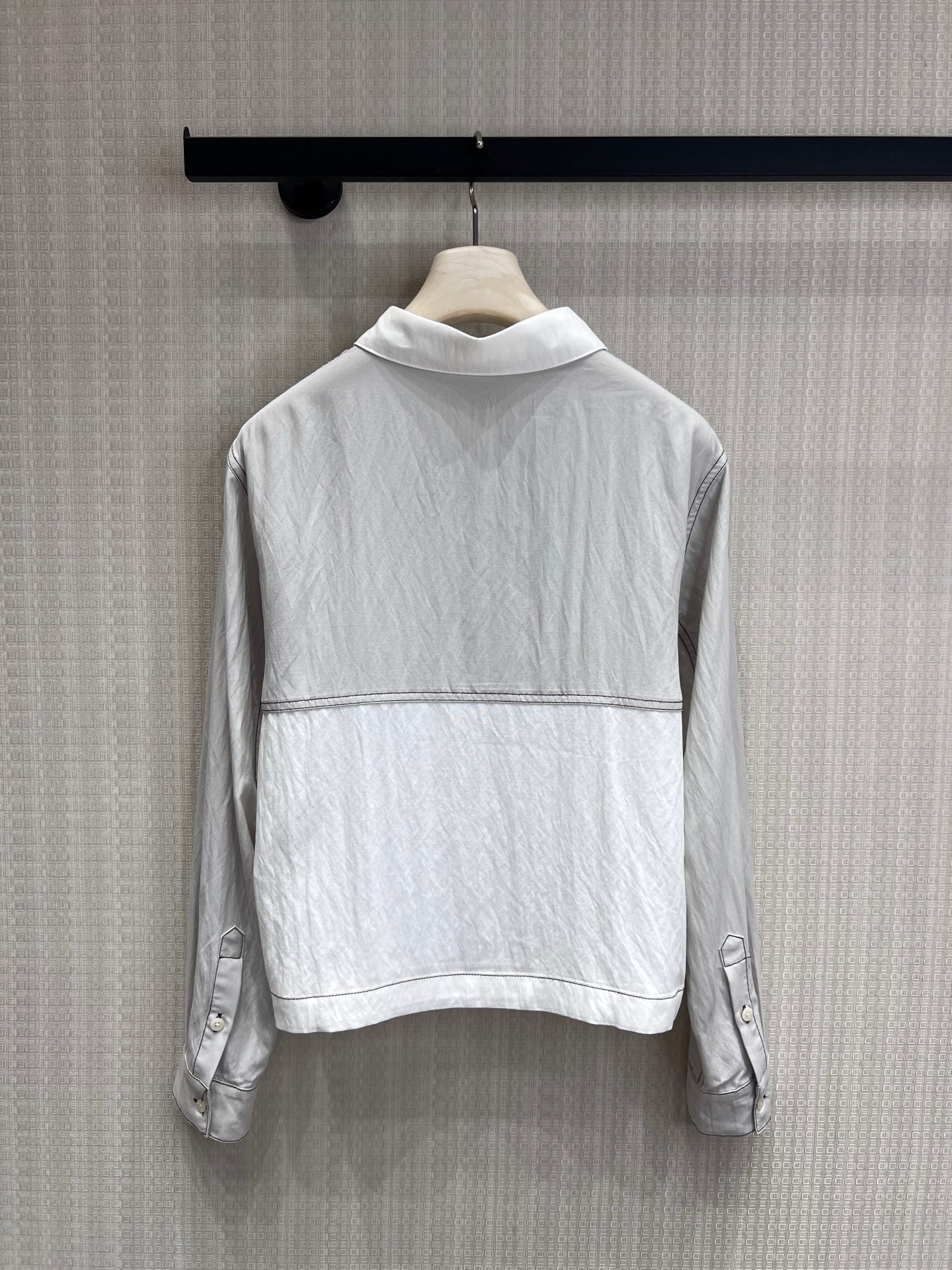 Prada Chambray Jersey Polo Shirt White Grey Cotton