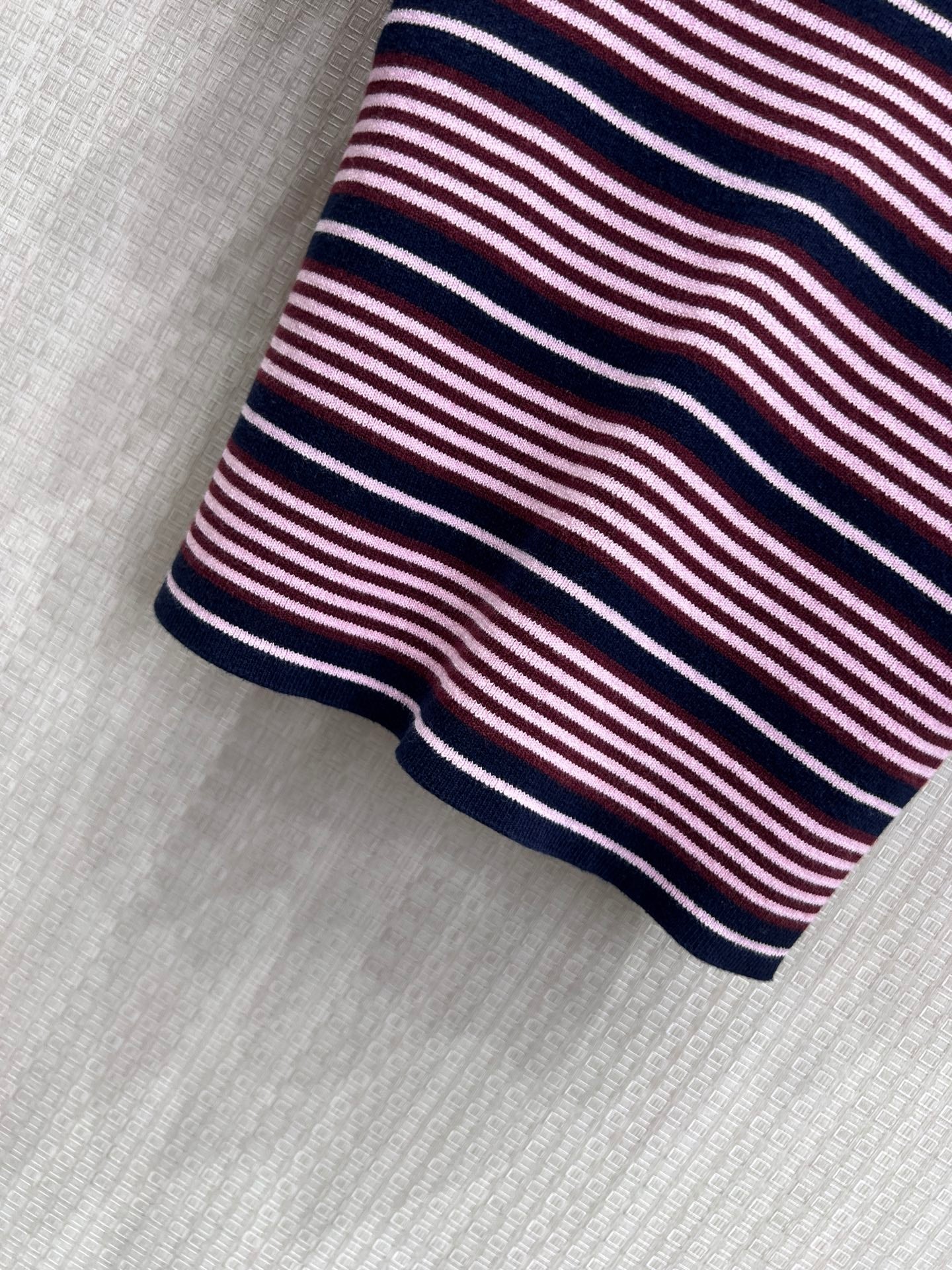Prada Short-Sleeved Striped Sweater Black Pink Cotton