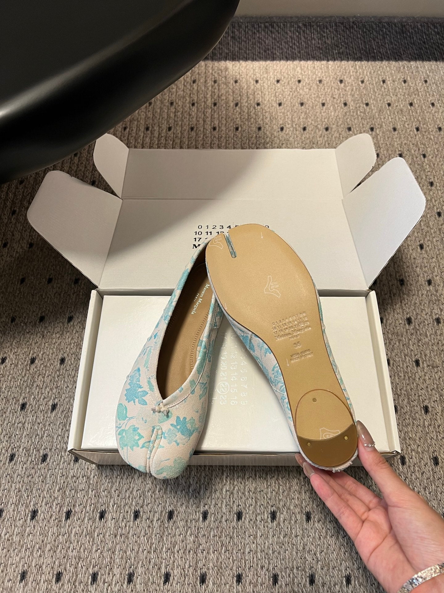 Maison Margiela Tabi Ballet Flat Blue Floral Print Suede 803541