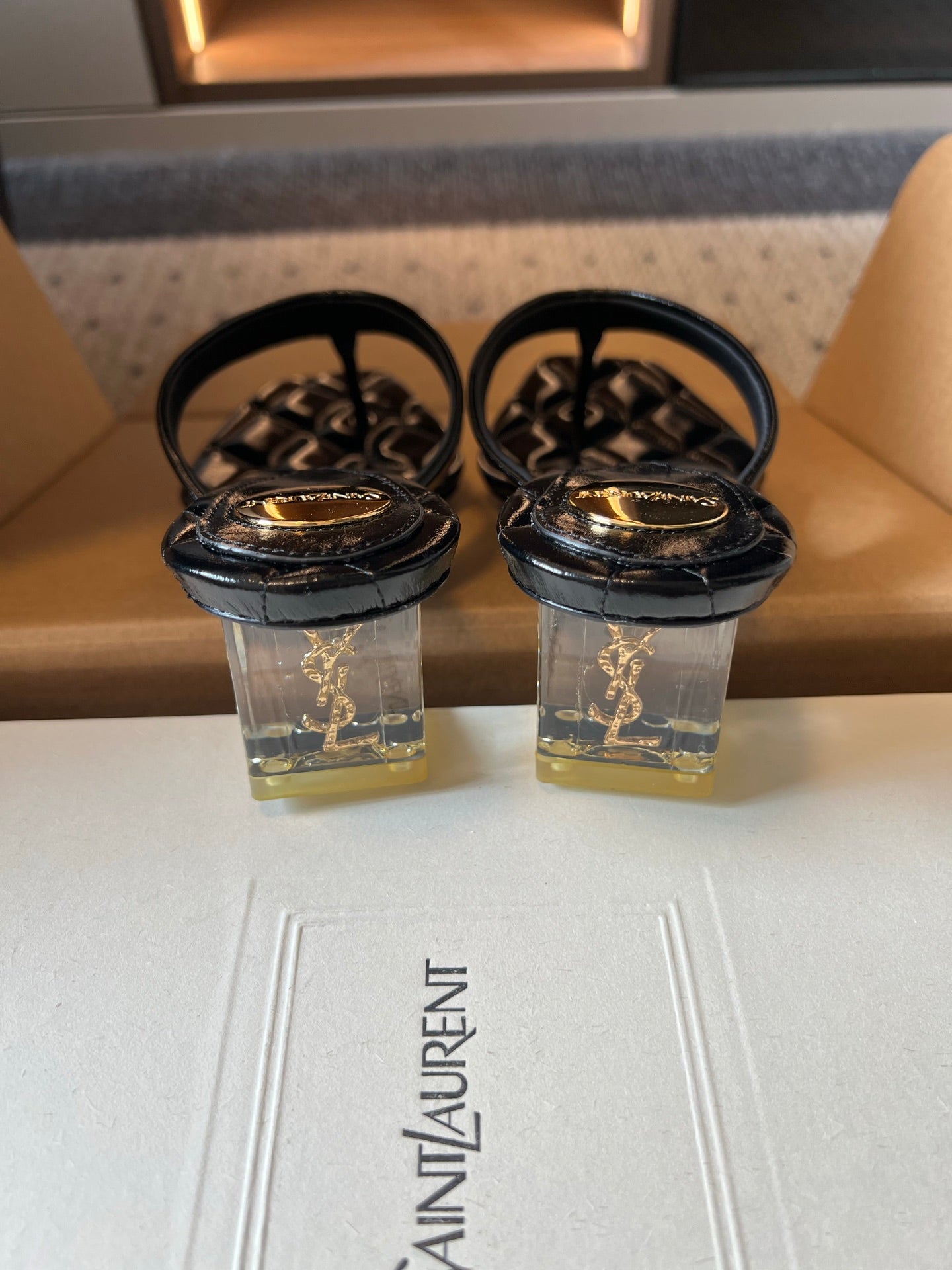 YSL Sip Sandal 4.5cm Black Glossy Leather 932317