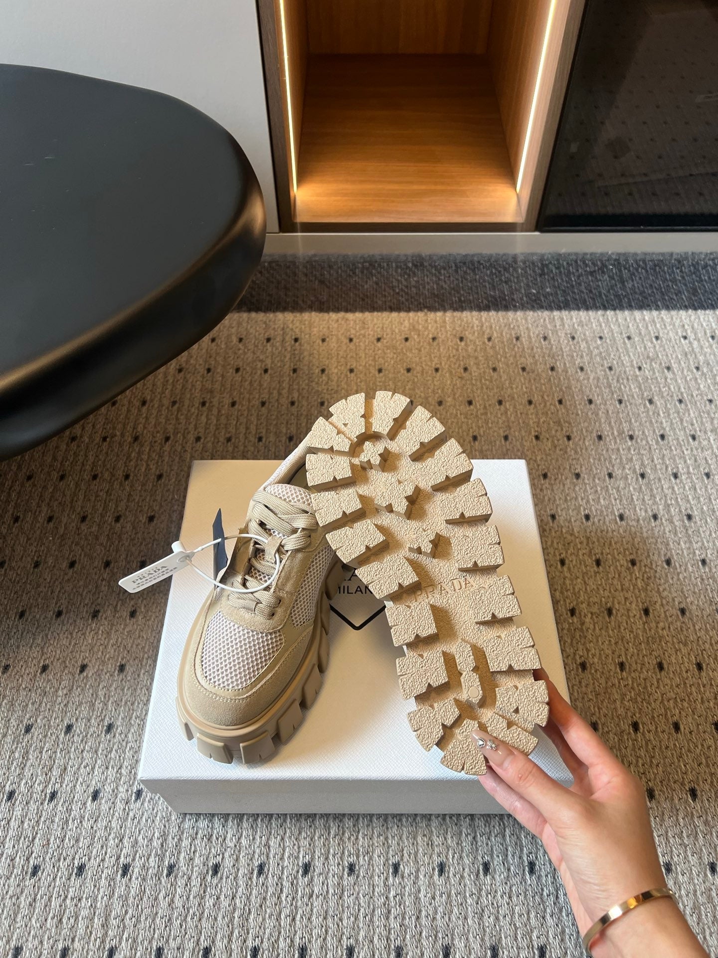 Prada 26s Monolith Sneakers Khaki Suede Mesh Fabric 971699