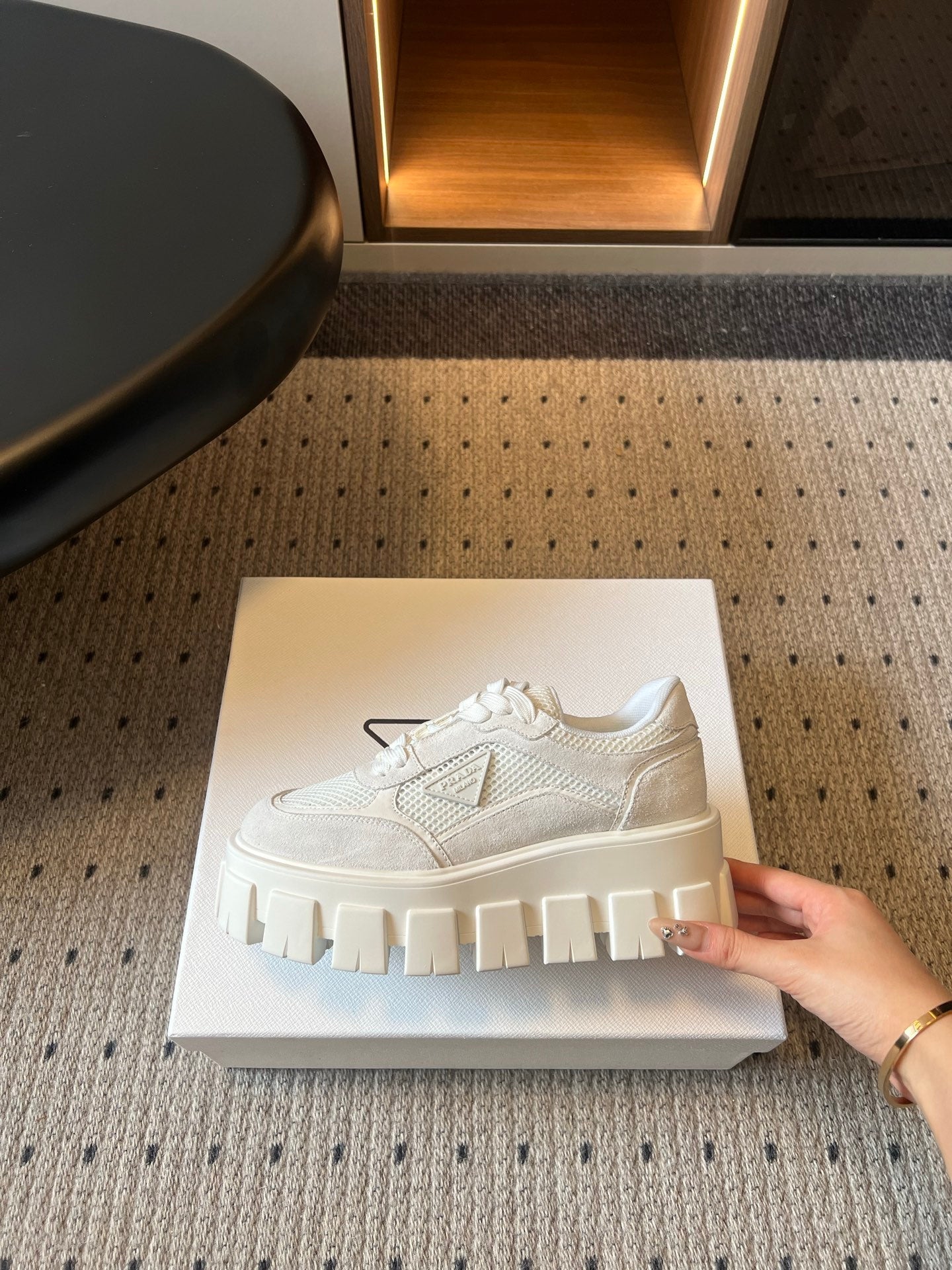 Prada 26s Monolith Sneakers White Suede Mesh Fabric 971700