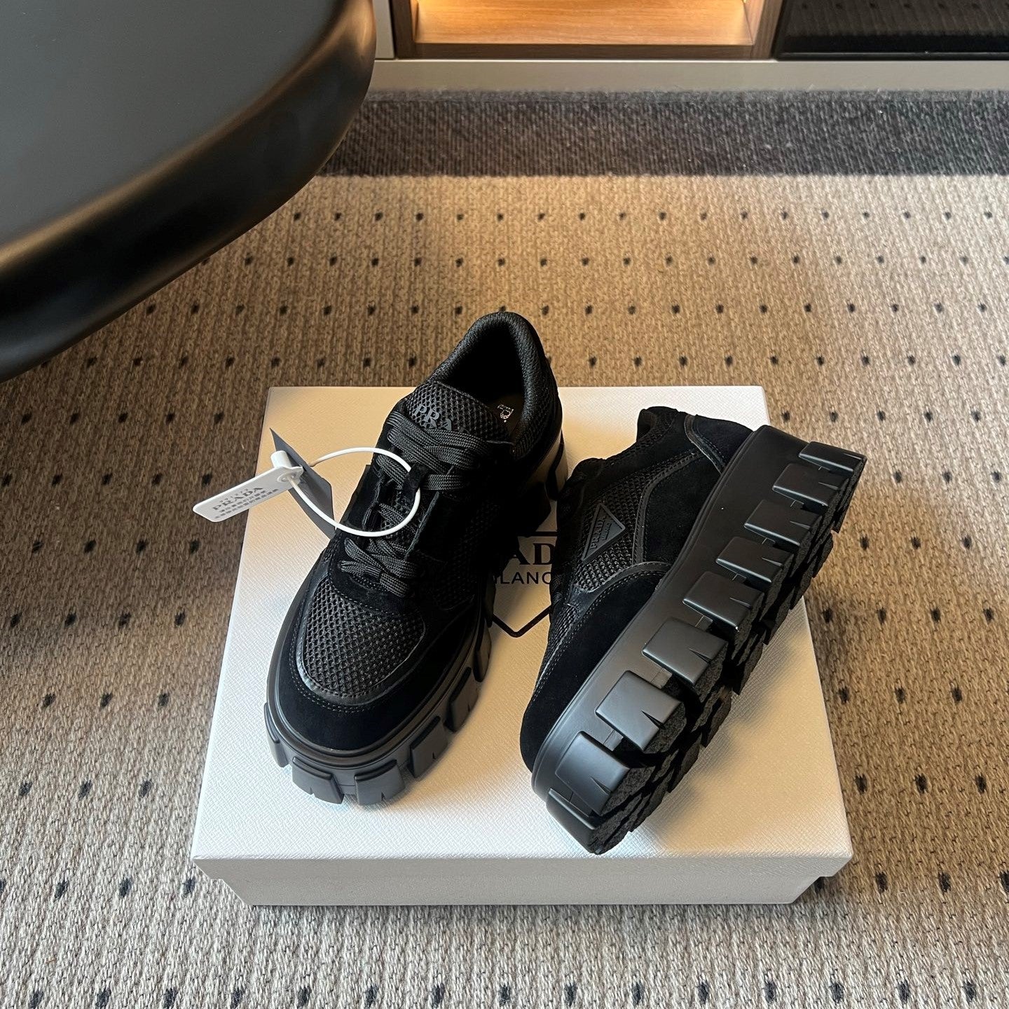 Prada 26s Monolith Sneakers Black Suede Mesh Fabric 971701