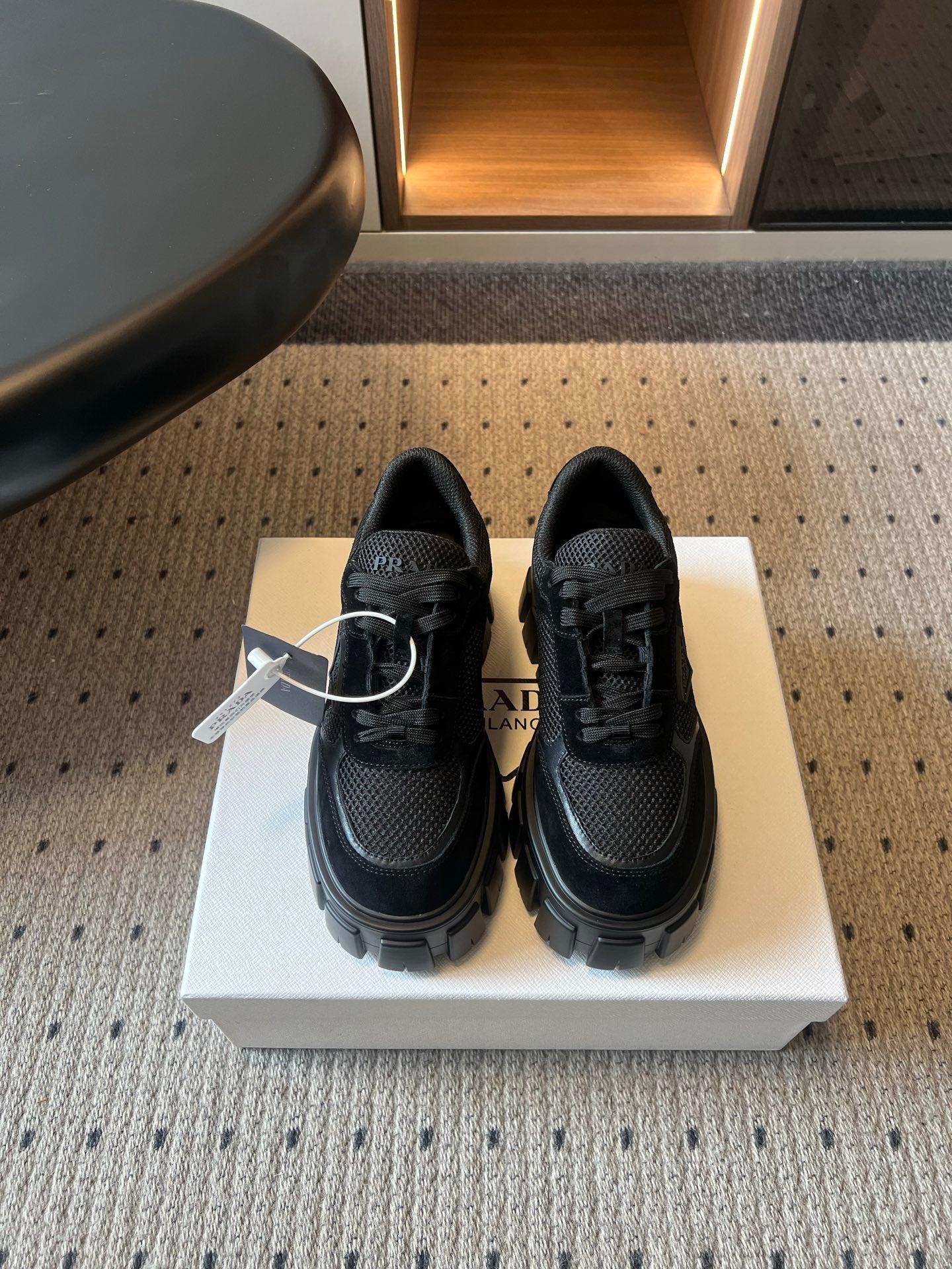 Prada 26s Monolith Sneakers Black Suede Mesh Fabric 971701