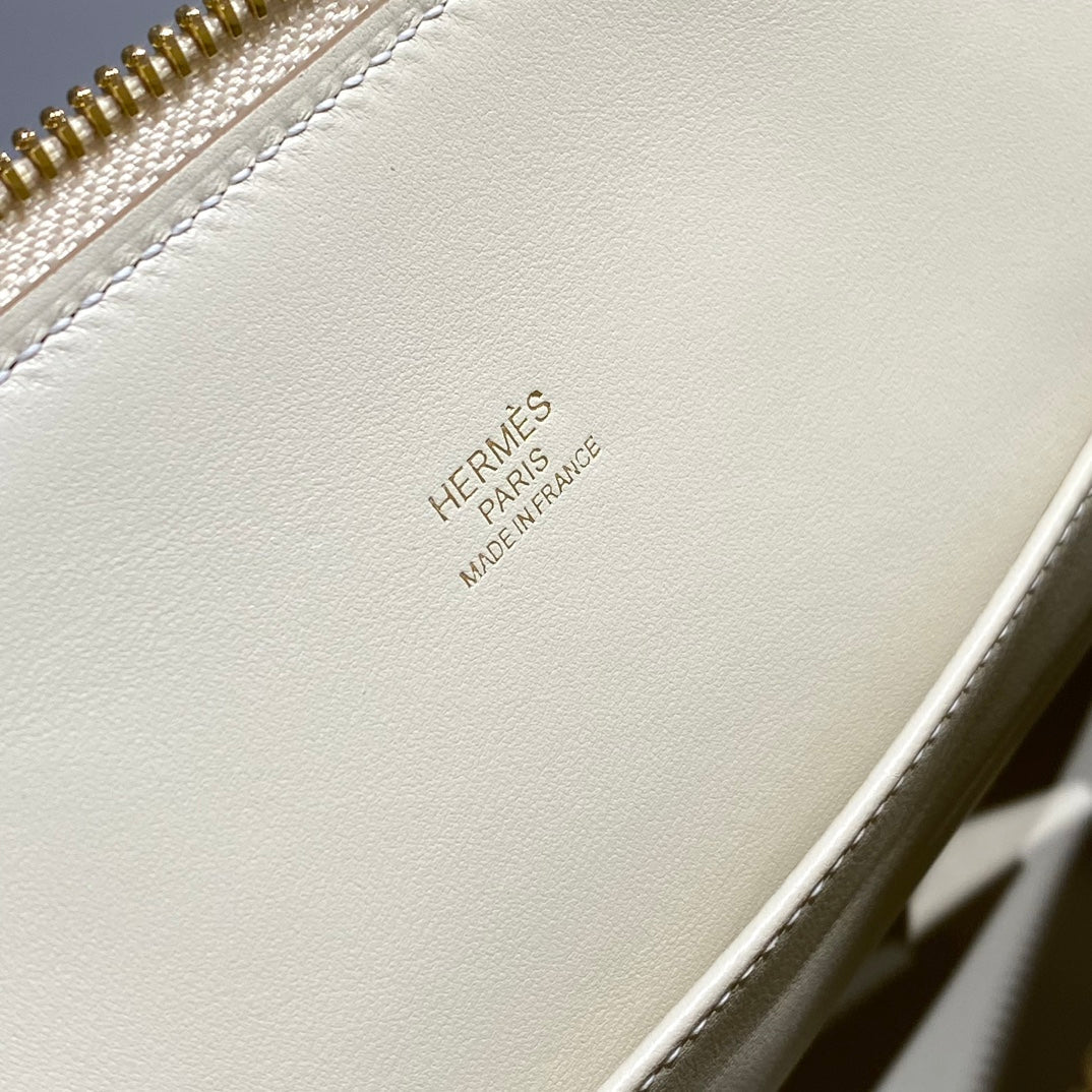 HM Bolide 25 White Epsom Leather Gold Hardware 237407