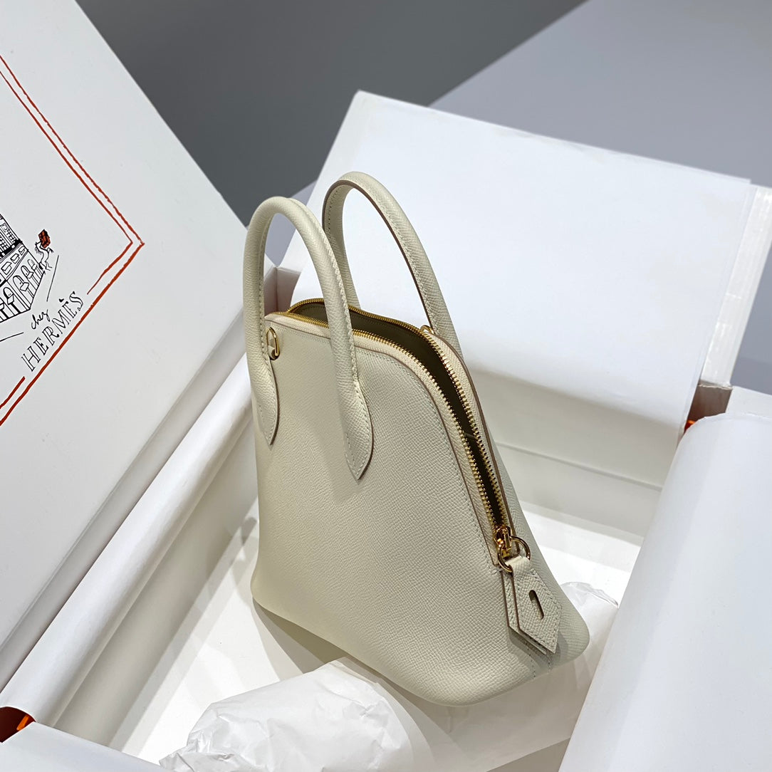 HM Bolide 25 White Epsom Leather Gold Hardware 237407