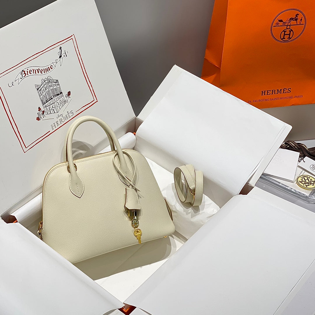 HM Bolide 25 White Epsom Leather Gold Hardware 237407