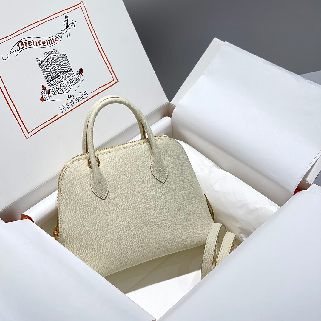 HM Bolide 25 White Epsom Leather Gold Hardware 237407