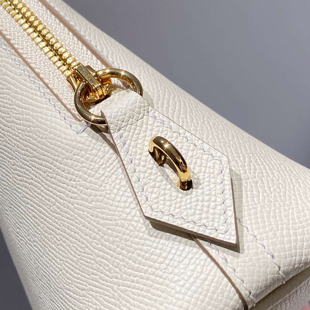 HM Bolide 25 White Epsom Leather Gold Hardware 237407