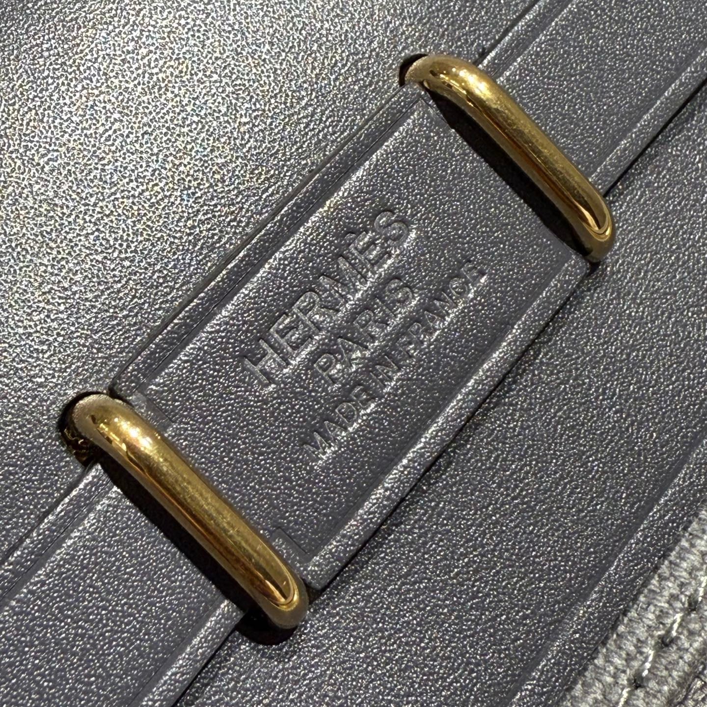 HM Mini Herbag Gold Buckle 20 Gray Canvas and Hunter Cowhide 243270
