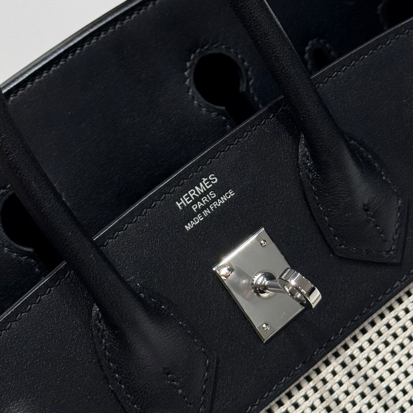 HM Birkin 25cm Black Swift Cowhide With Waffle Panda Black and White Canvas Fabric Shw 249985