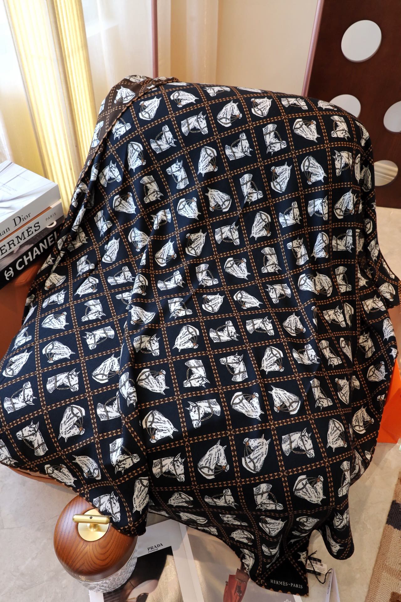 Scarf 140 CM In Black Mix White Cashmere And Silk 335765