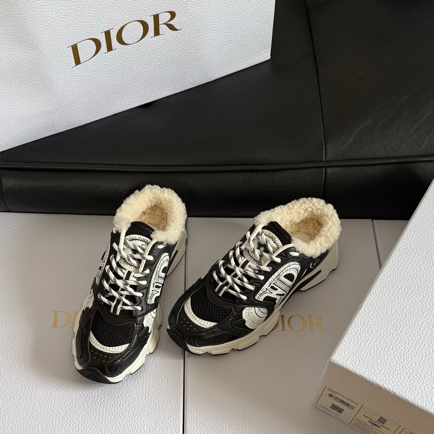 Dior 25 Chrono Sneakers Black Cream Mesh Suede Calfskin 531388