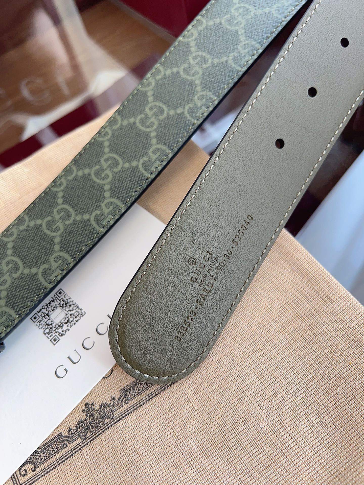 Gucci Belt Double G Gold Buckle 40mm Green Leather Canvas