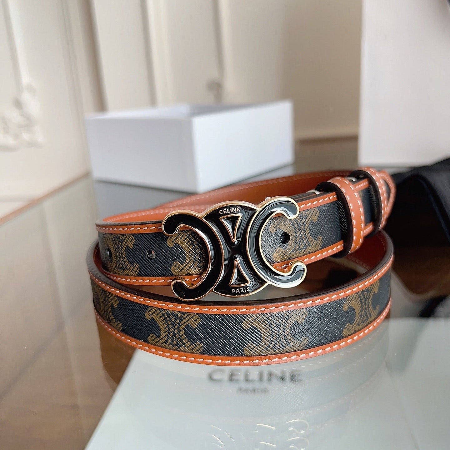 CL Black 25mm Triomphe Enamel Saddle Dark Brown Monogram Cowhide 615273