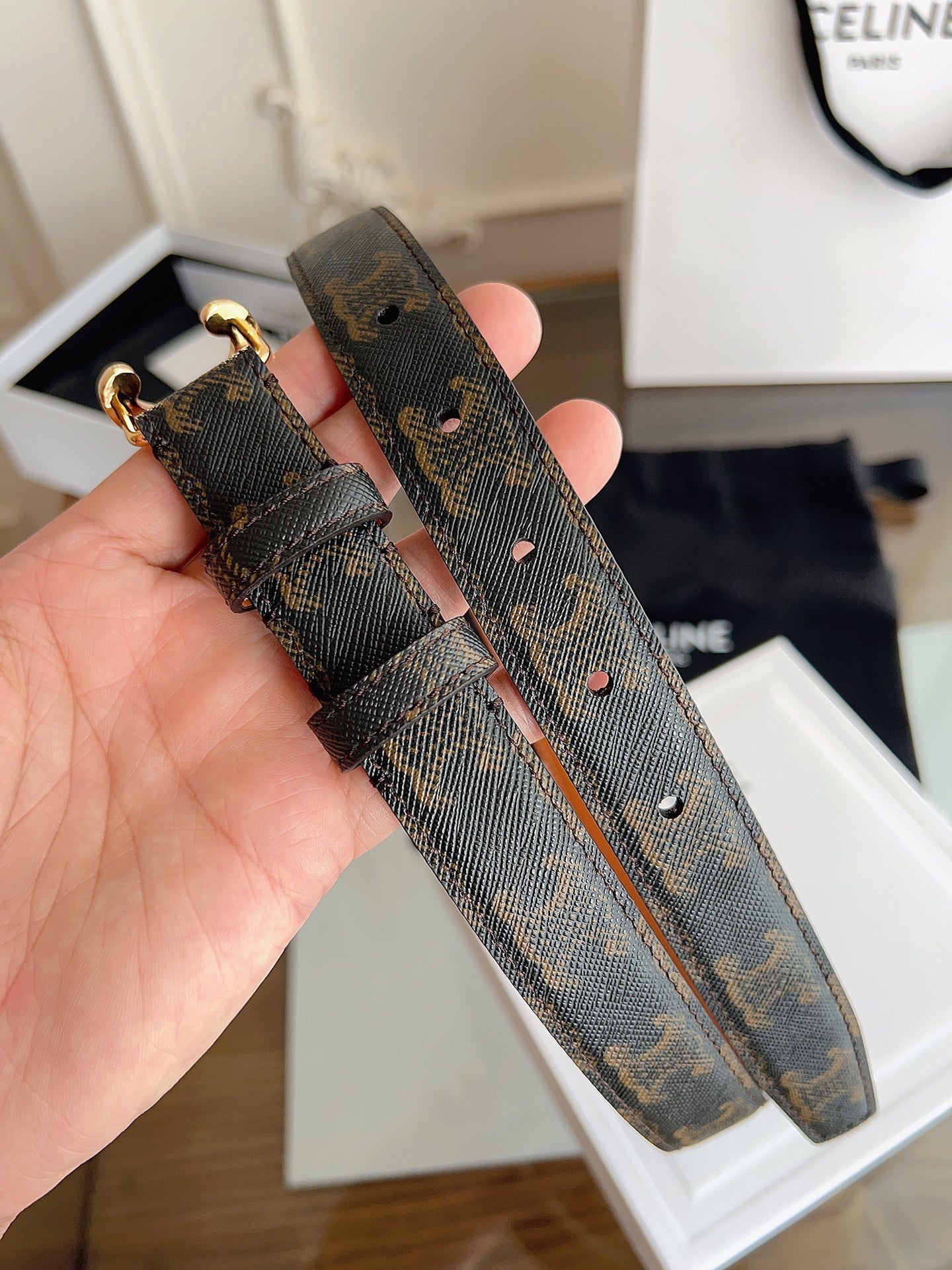 CL Black 25mm Triomphe Enamel Saddle Dark Brown Monogram Cowhide 615275