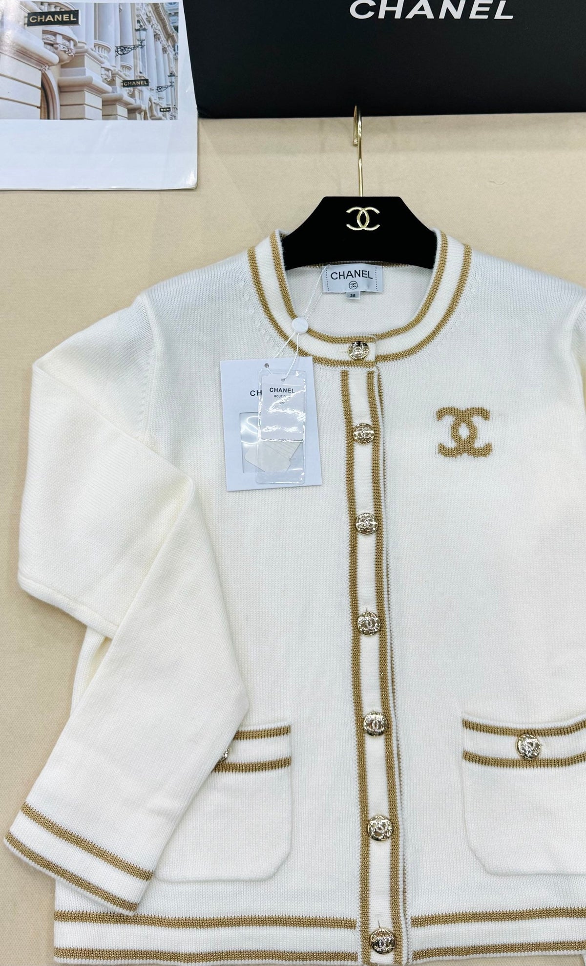 Chanel 26s Cardigan White Gold Knit