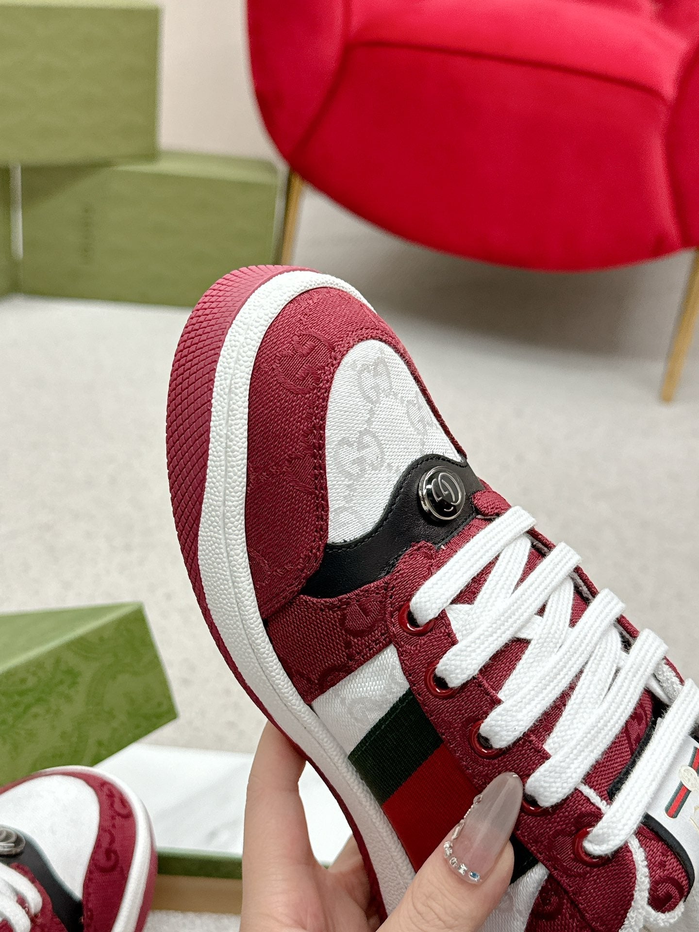 GG Sneaker Burgundy White Canvas