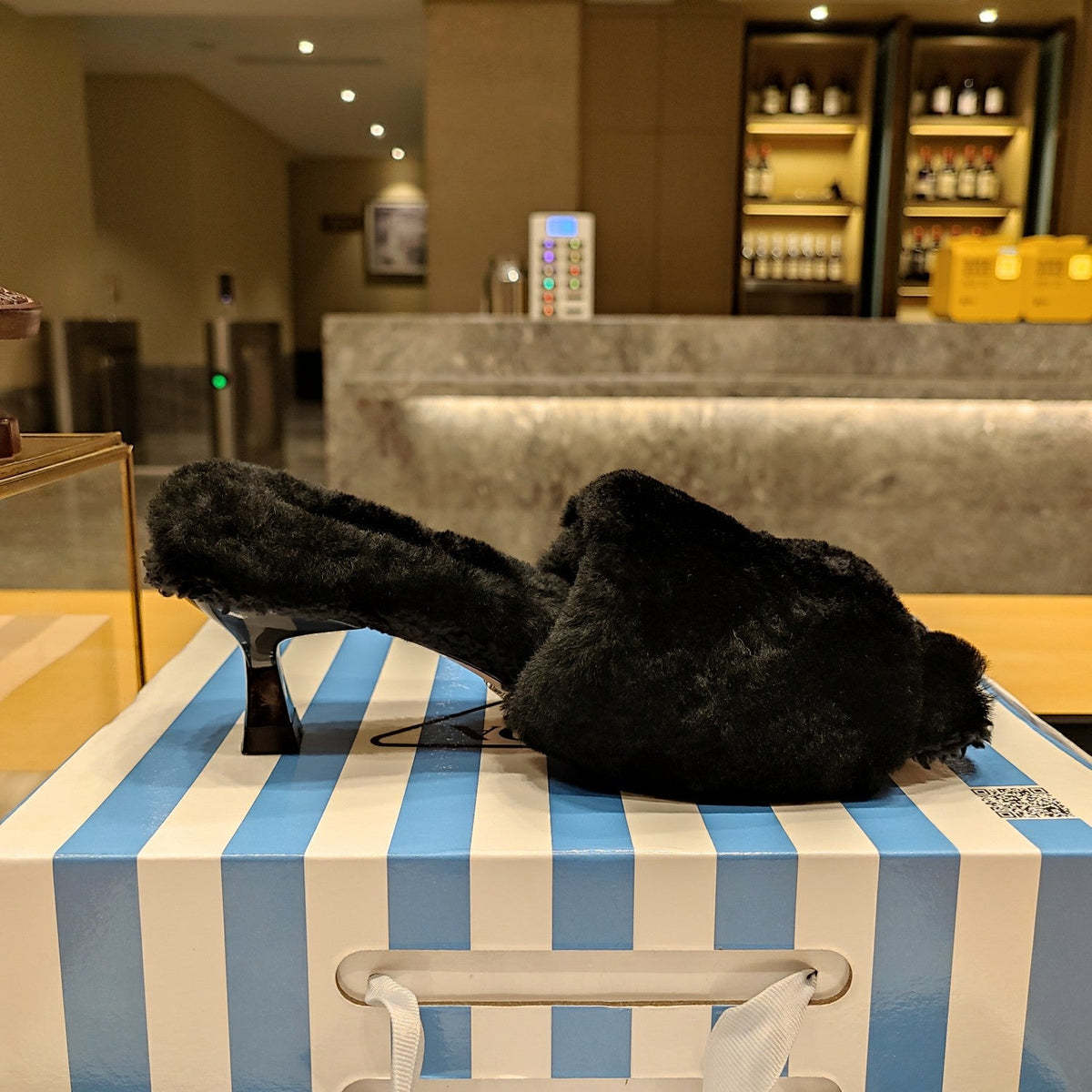 Prada 26s Slides 3cm Black Shearling Triangle Logo Sandals 109463