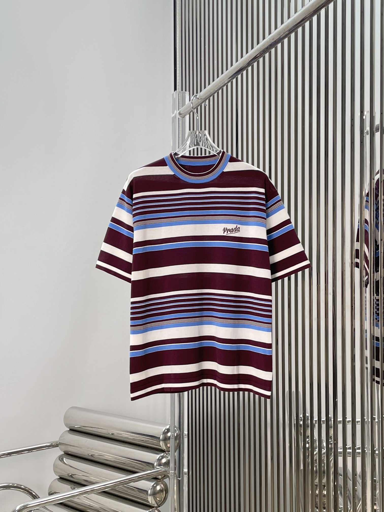 Prada Striped Crew-Neck Sweater Cotton