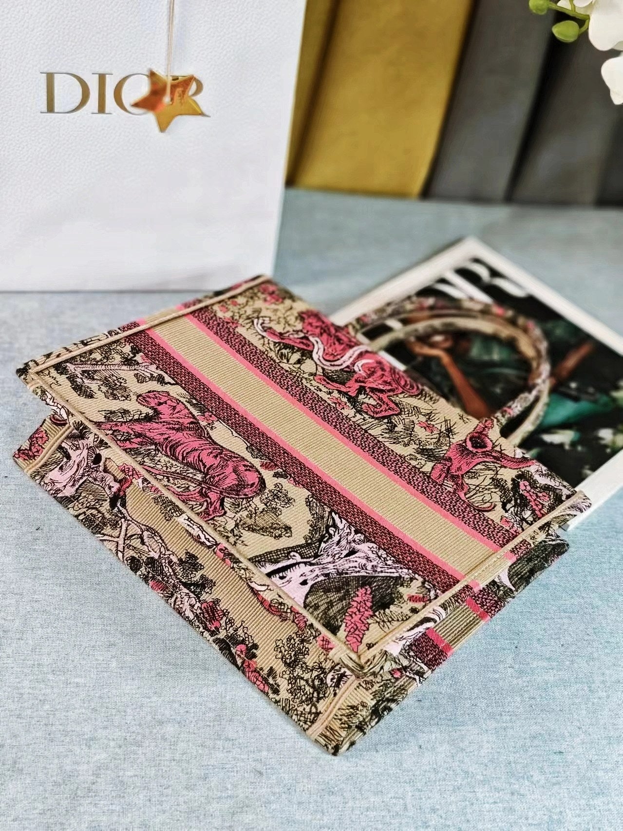 medium dioriviera 36 pink beige tiger embroidery canvas
